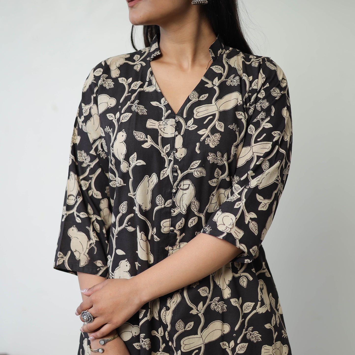 Black - Printed Cotton Straight Kalamkari Kurta 10