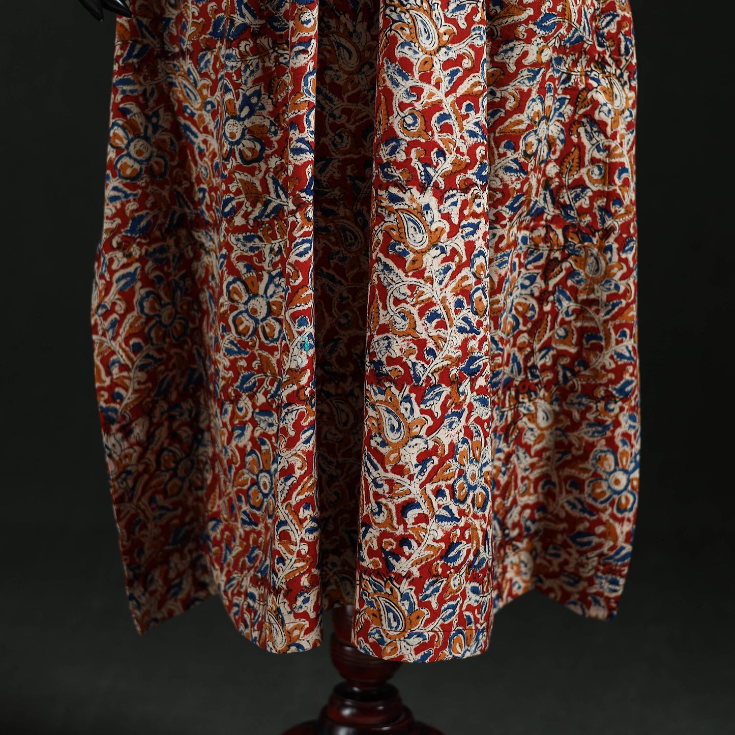 Red - Kalamkari Hand Block Print Natural Dyed Cotton Kaftan (Long) 05