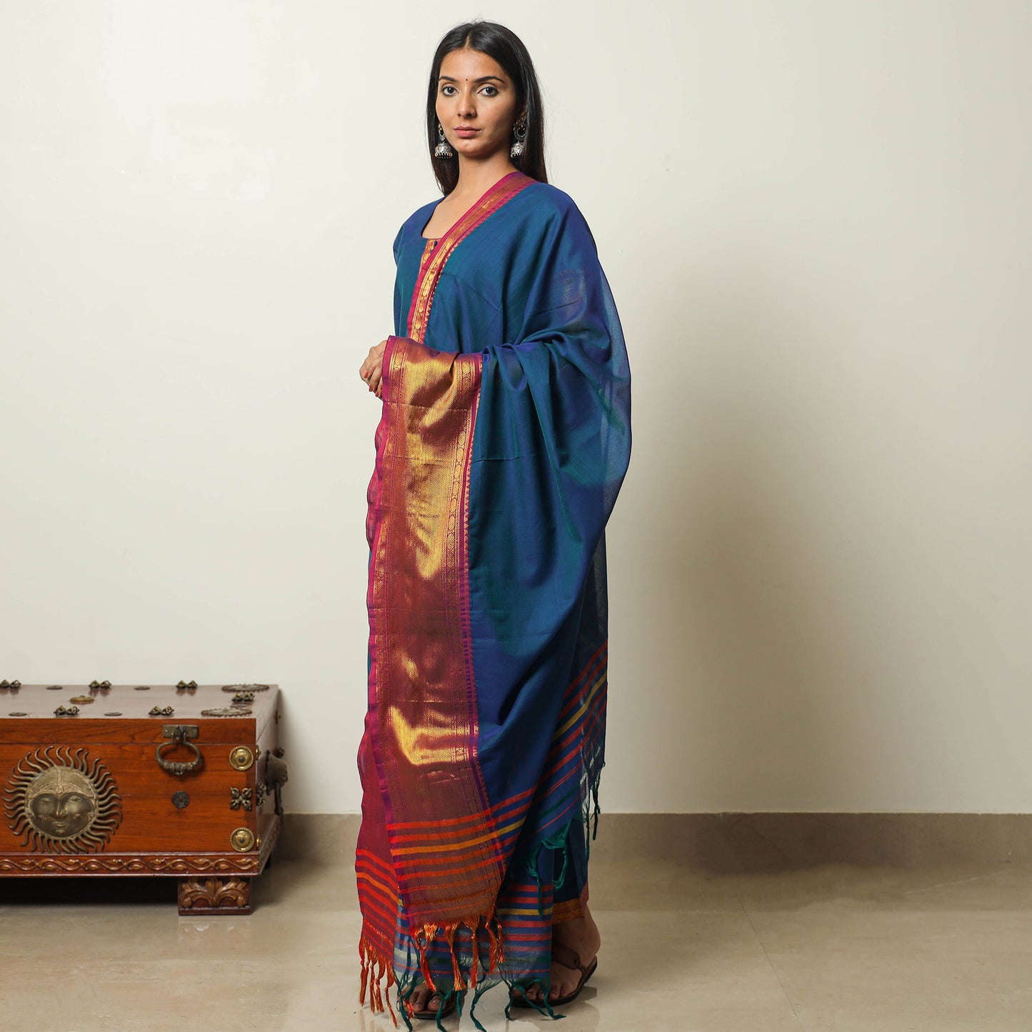 Blue - Dharwad Cotton Kurta with Palazzo & Dupatta Set 12