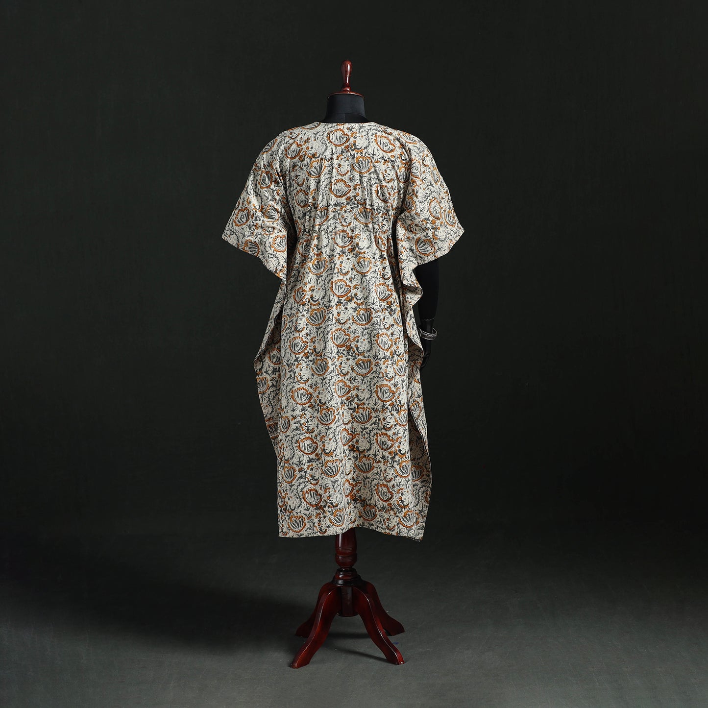 White - Kalamkari Hand Block Print Natural Dyed Cotton Kaftan (Long) 06