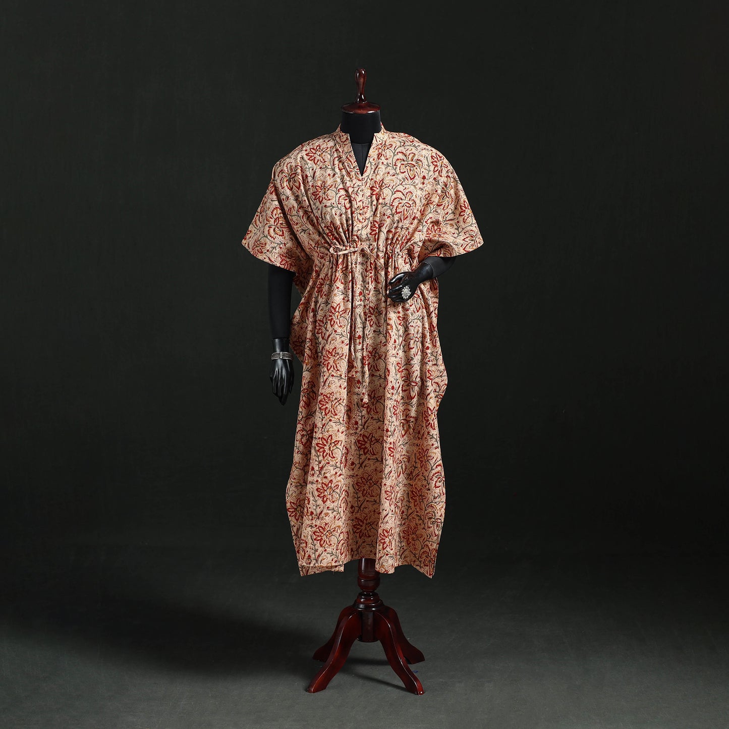 Orange - Kalamkari Hand Block Print Natural Dyed Cotton Kaftan (Long) 07