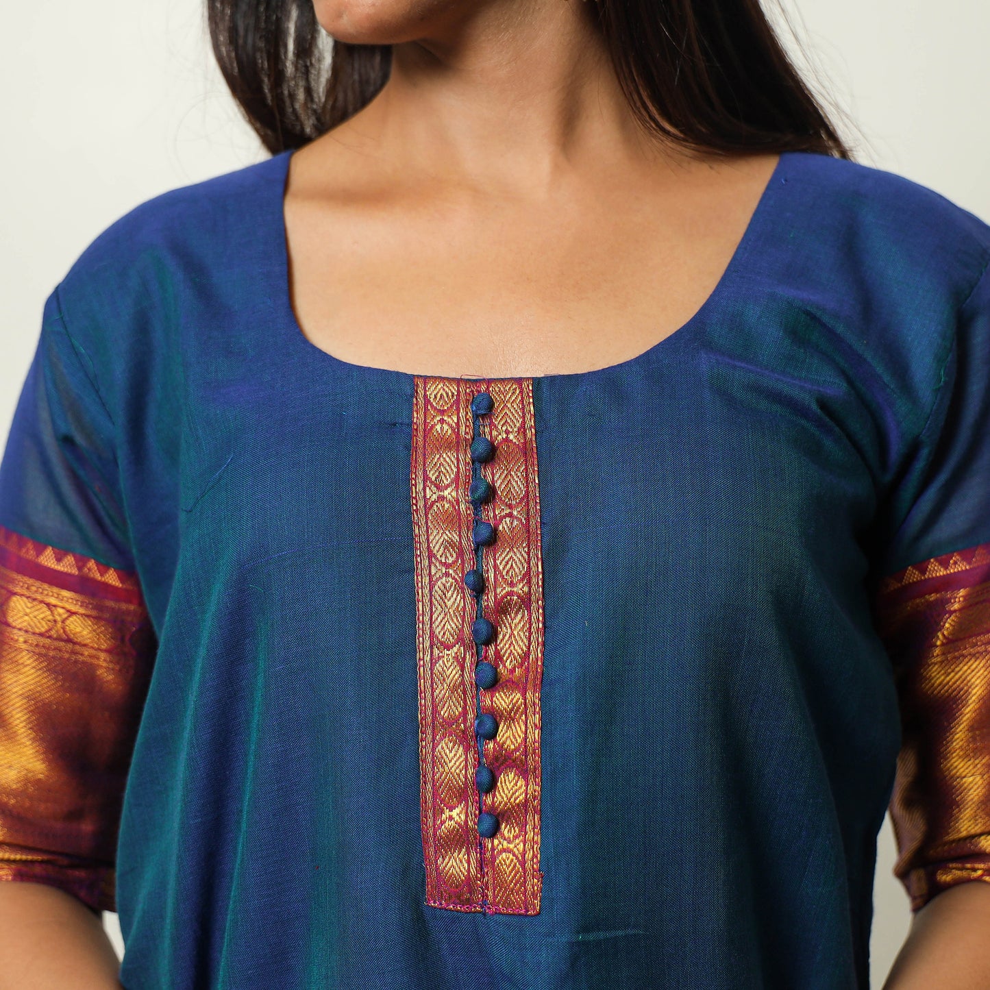 Blue - Dharwad Cotton Kurta with Palazzo & Dupatta Set 12