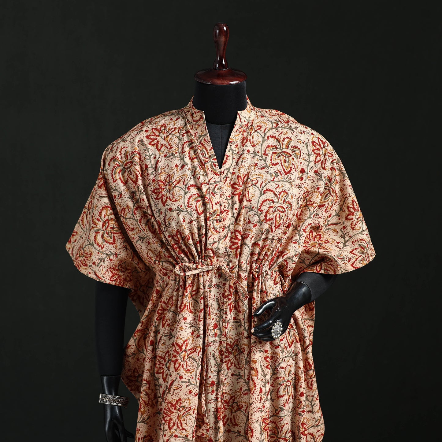 Orange - Kalamkari Hand Block Print Natural Dyed Cotton Kaftan (Long) 07