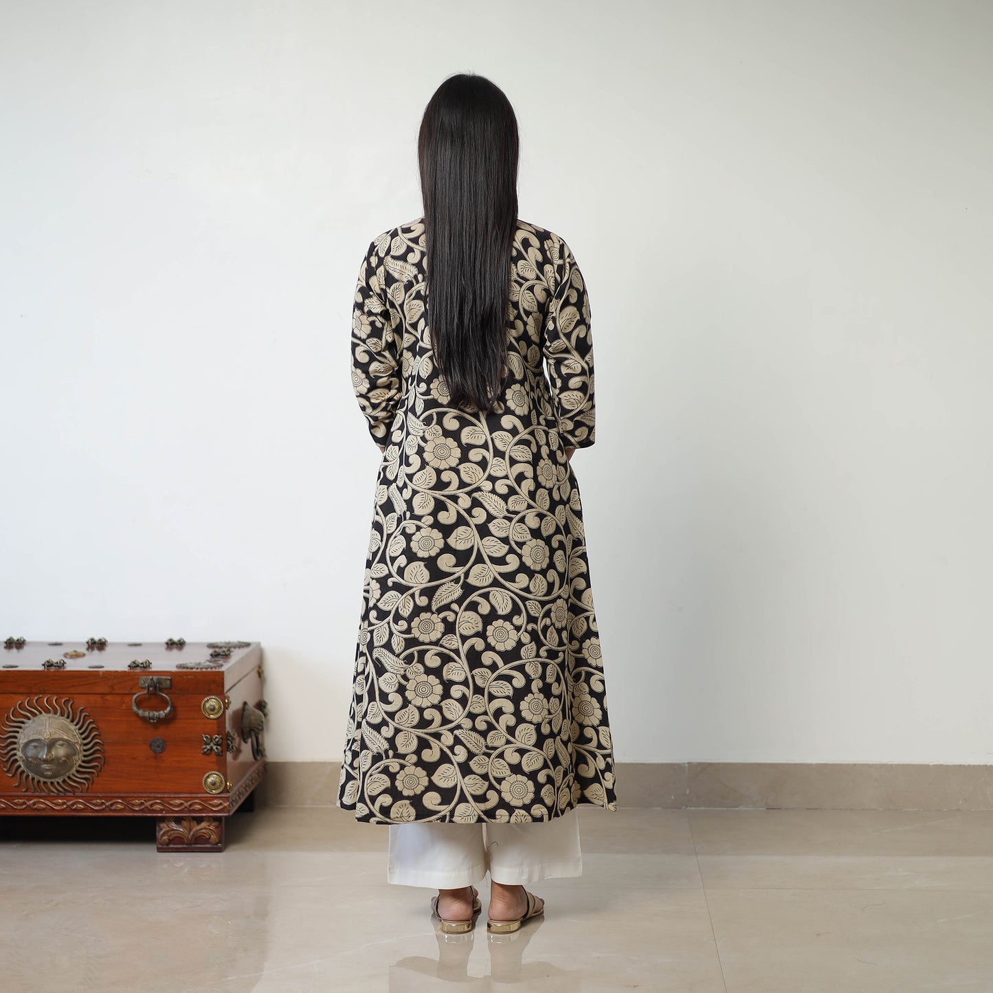 Beige - Printed Cotton A-Line Kalamkari Kurta 14