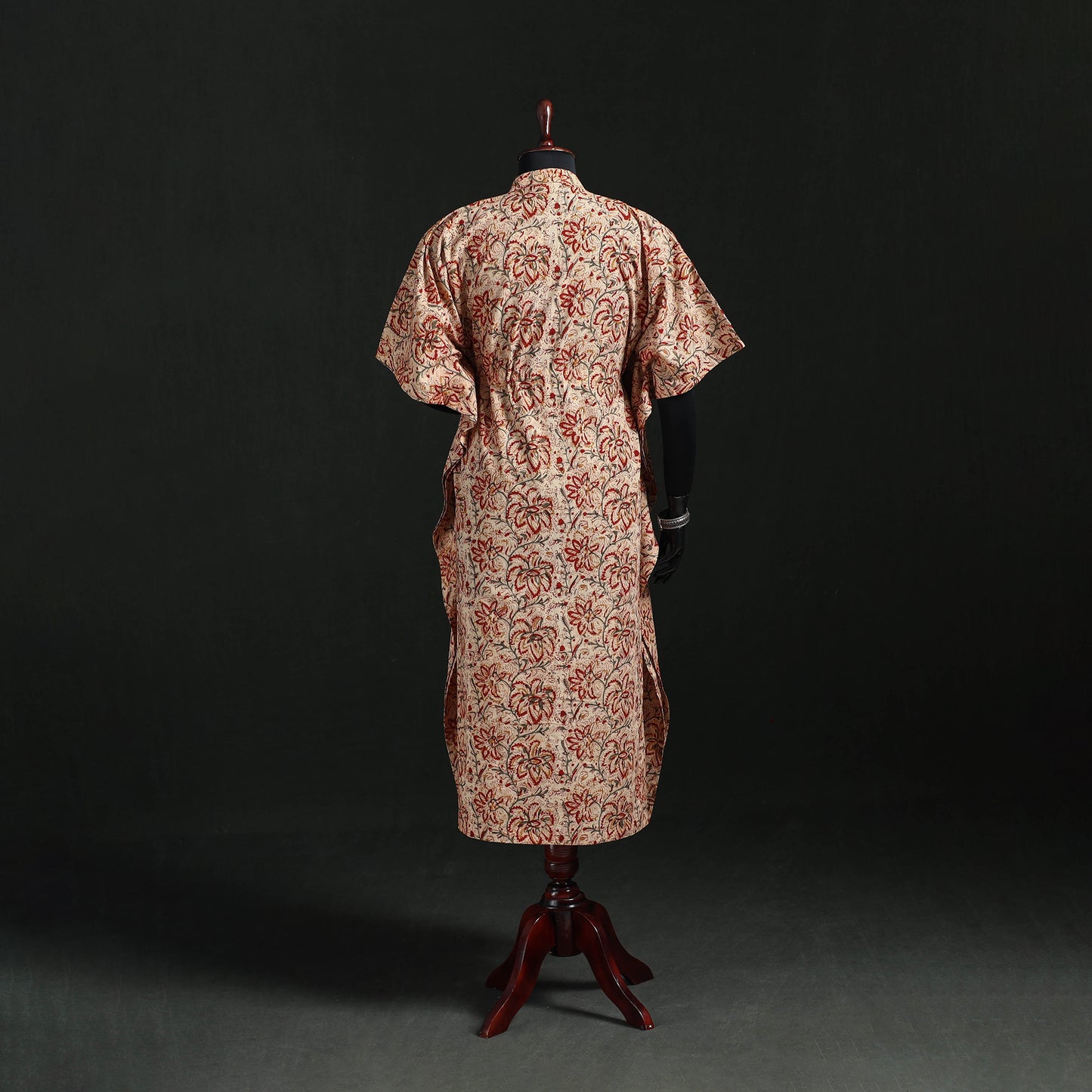 Orange - Kalamkari Hand Block Print Natural Dyed Cotton Kaftan (Long) 07