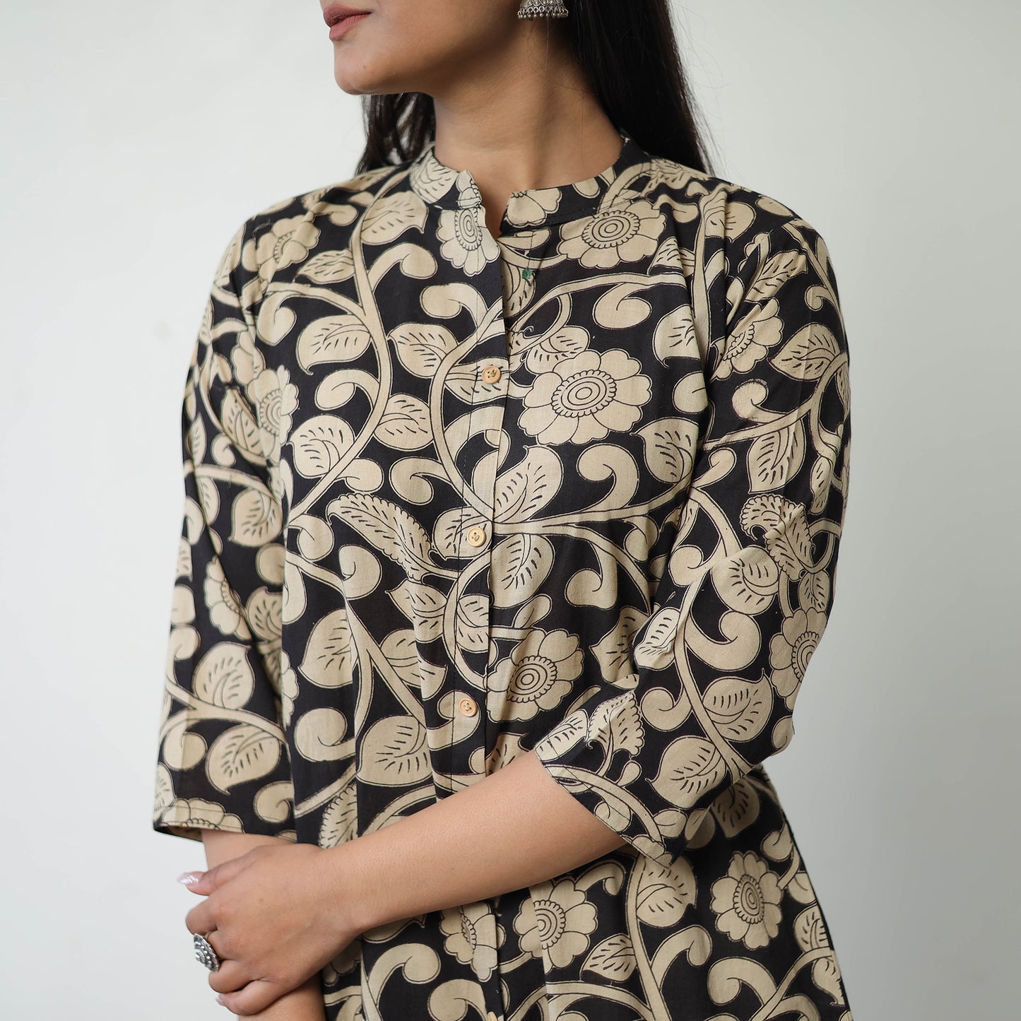 Beige - Printed Cotton A-Line Kalamkari Kurta 14