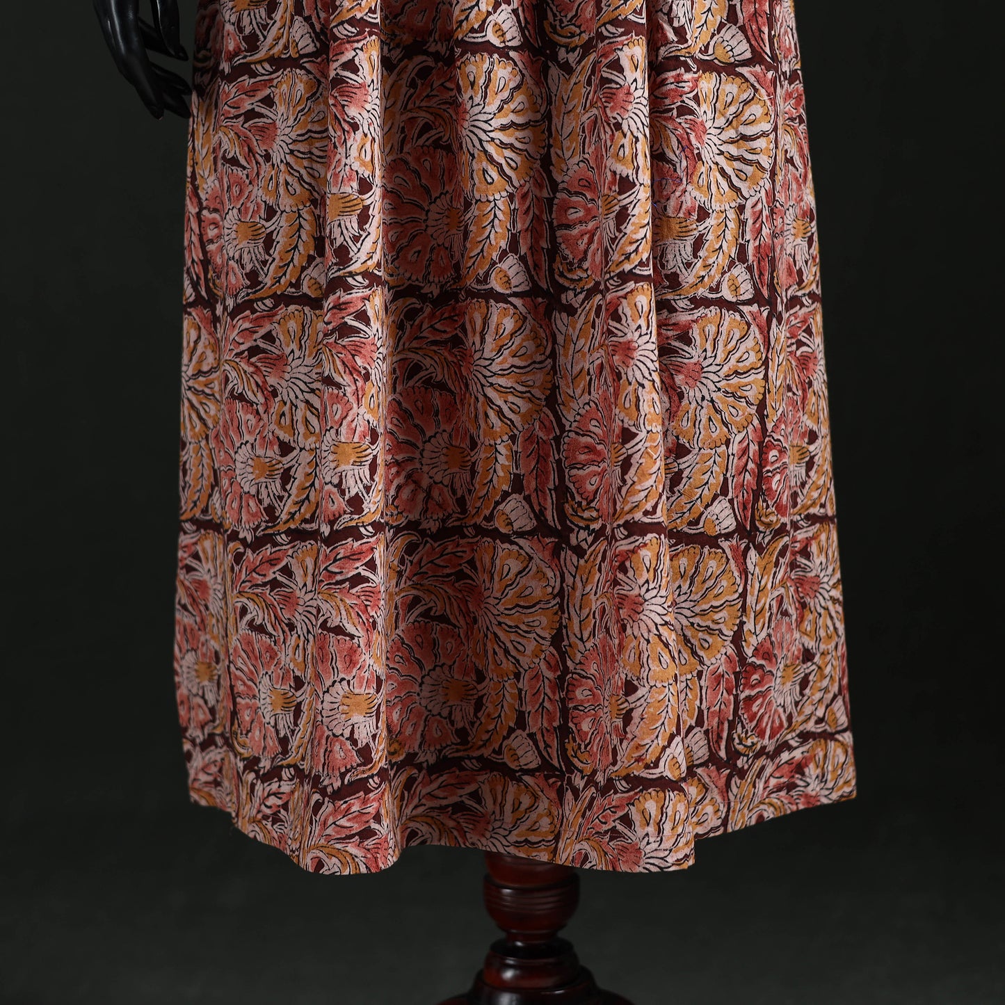 Maroon - Kalamkari Hand Block Print Natural Dyed Cotton Kaftan (Long) 08
