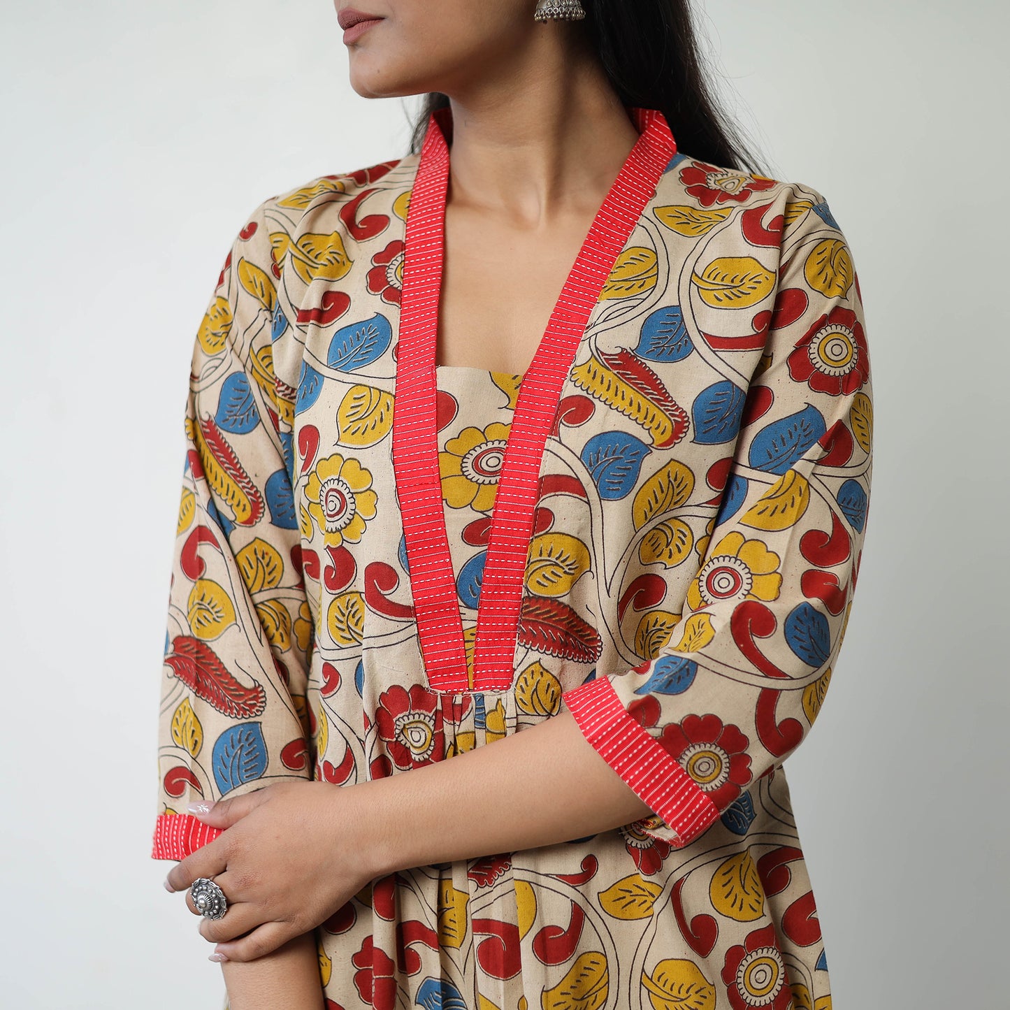 Buy Printed Cotton Flared Kalamkari Kurta For Women