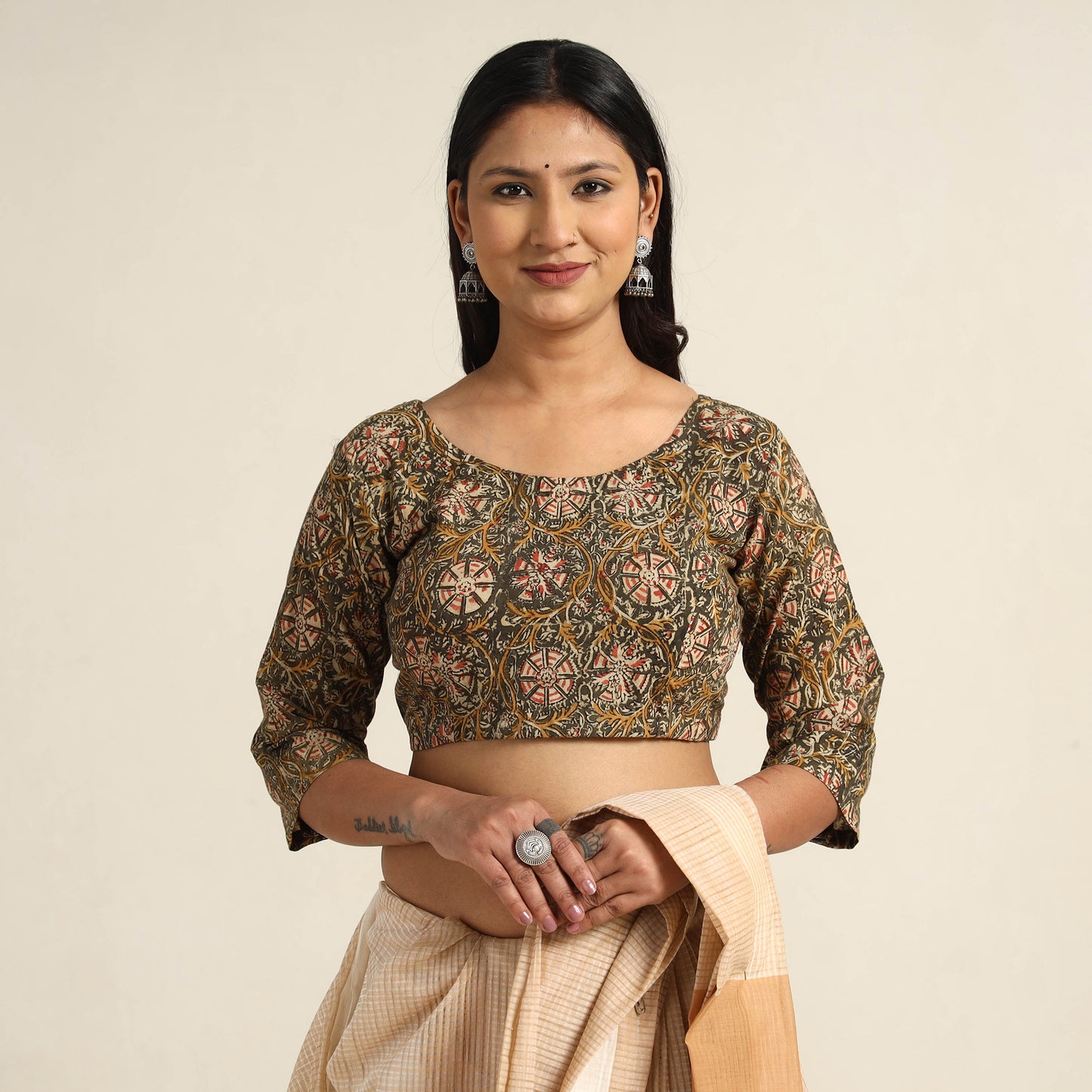 Buy Pedana Kalamkari Block Printed Cotton Stitched Blouse Online at iTokri.com