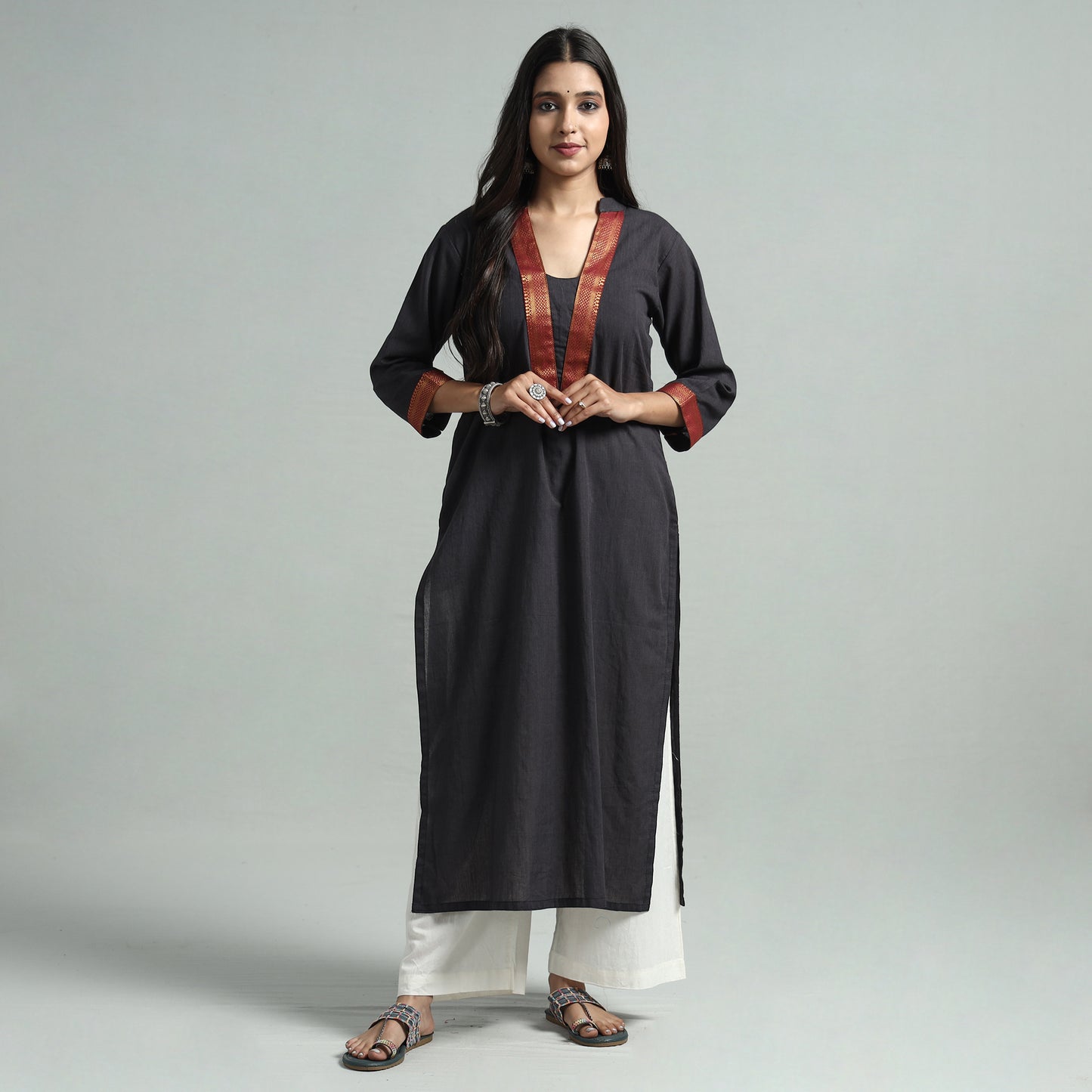 Dark Grey - Dharwad Cotton Straight Kurta