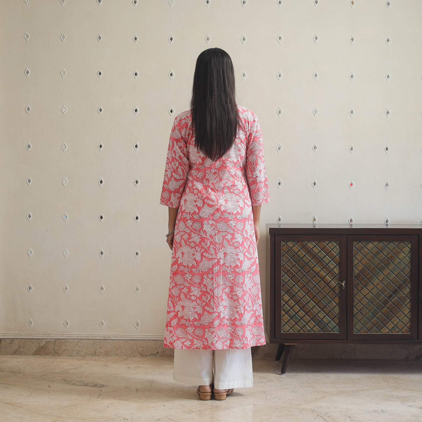 Pink - Sanganeri Block Printed Cotton Long Kurta