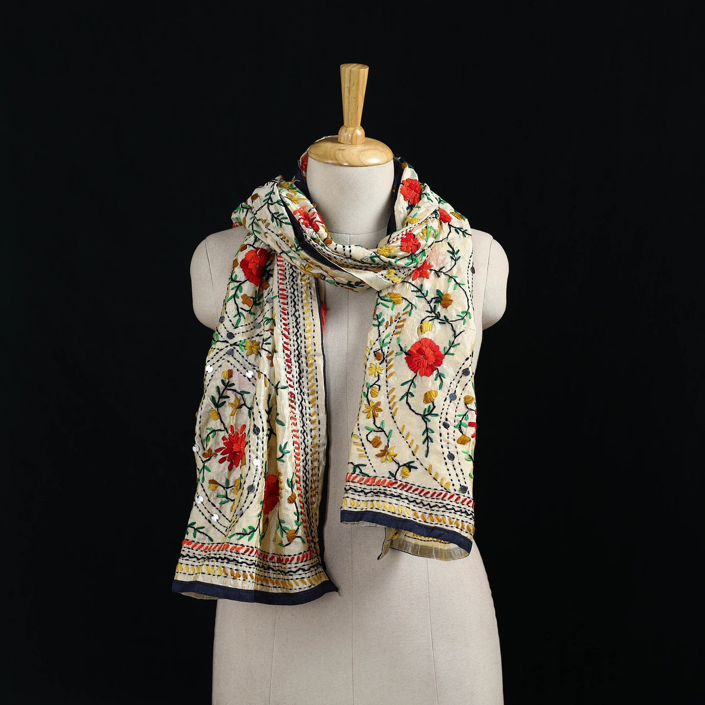 Ranihati Chanderi Silk Hand Embroidered Stole 121