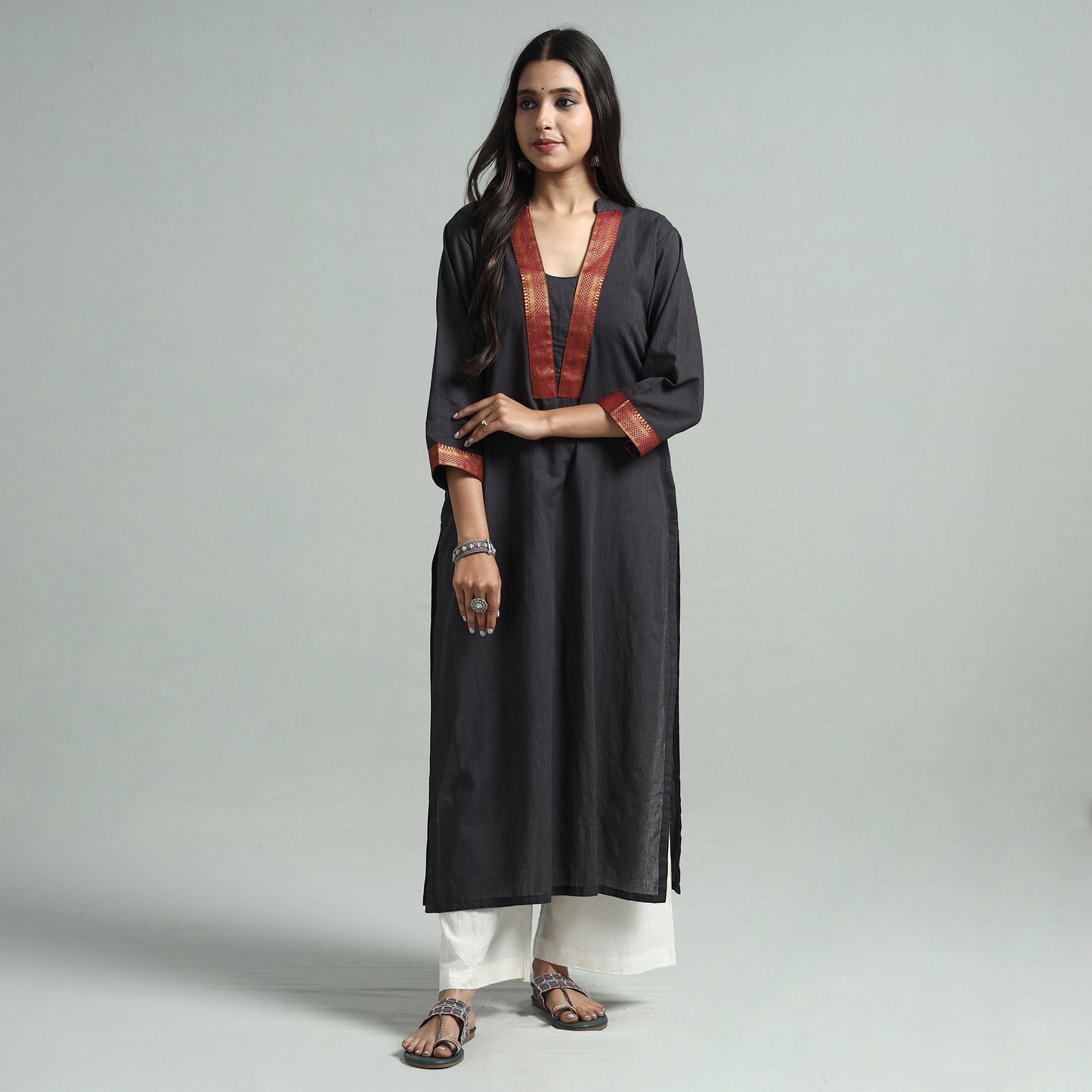 Dark Grey - Dharwad Cotton Straight Kurta