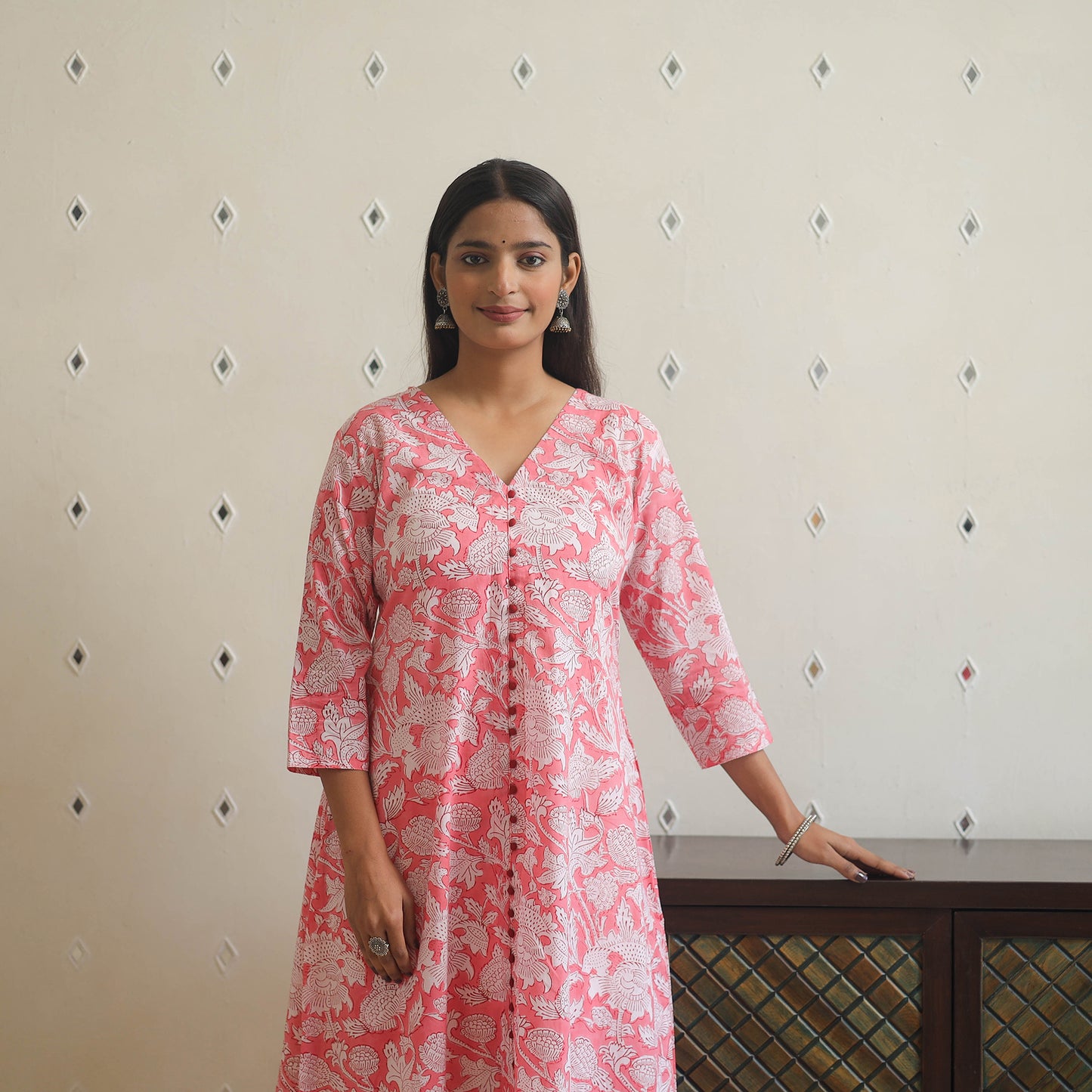 Pink - Sanganeri Block Printed Cotton Long Kurta