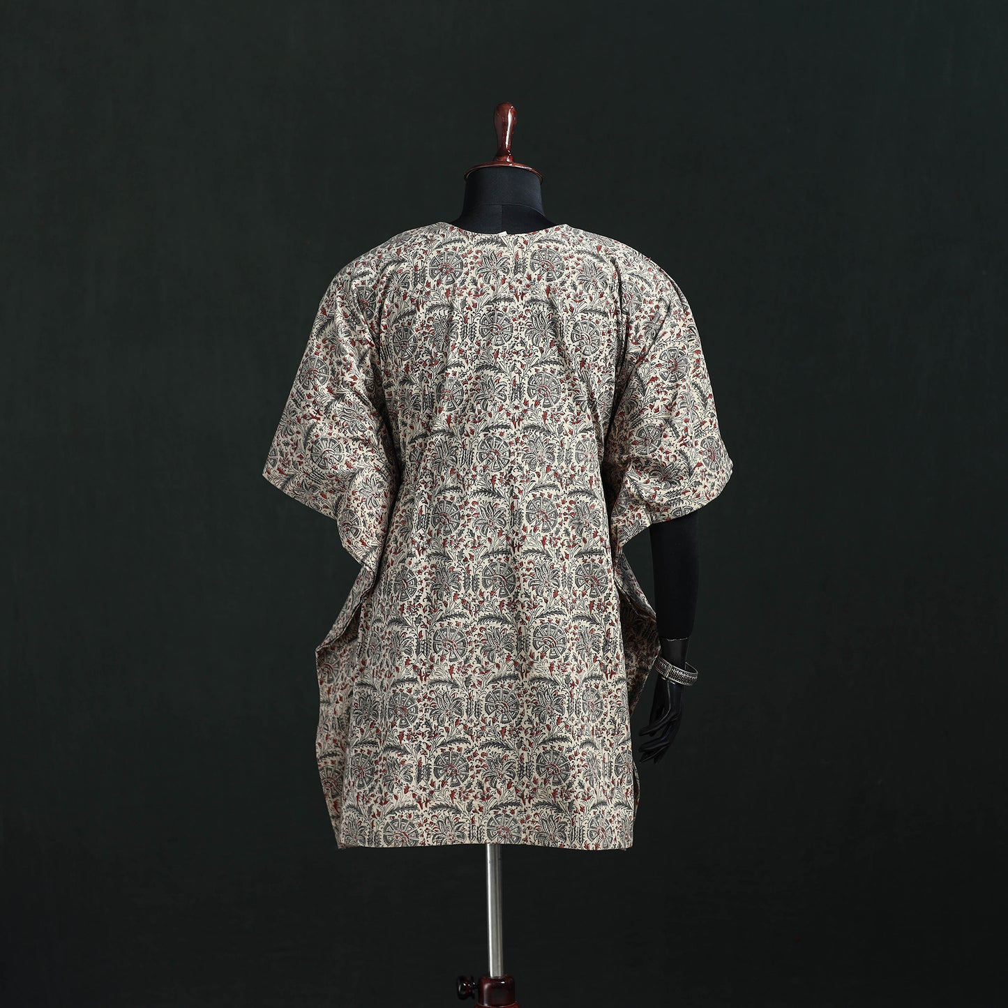 Beige - Kalamkari Hand Block Print Natural Dyed Cotton Kaftan (Medium) 09