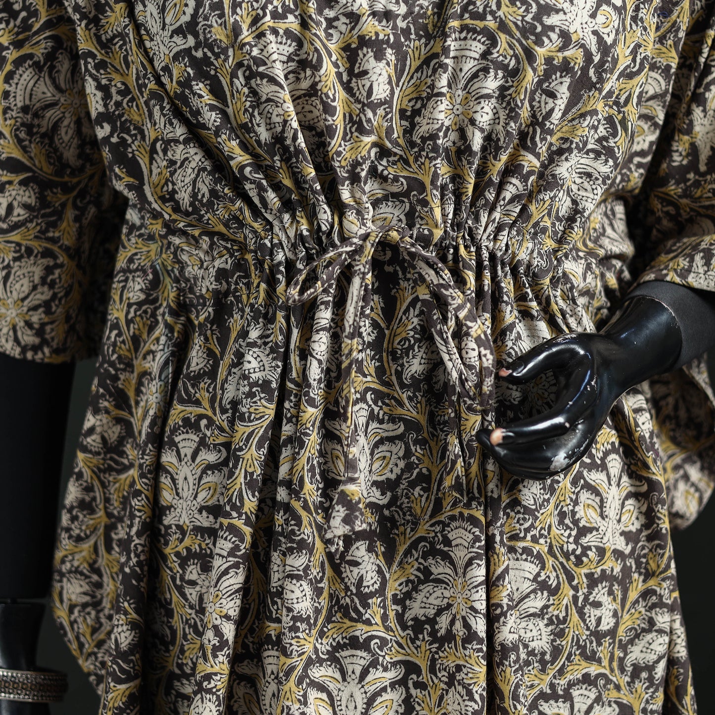 Beige - Kalamkari Hand Block Print Natural Dyed Cotton Kaftan (Medium) 10