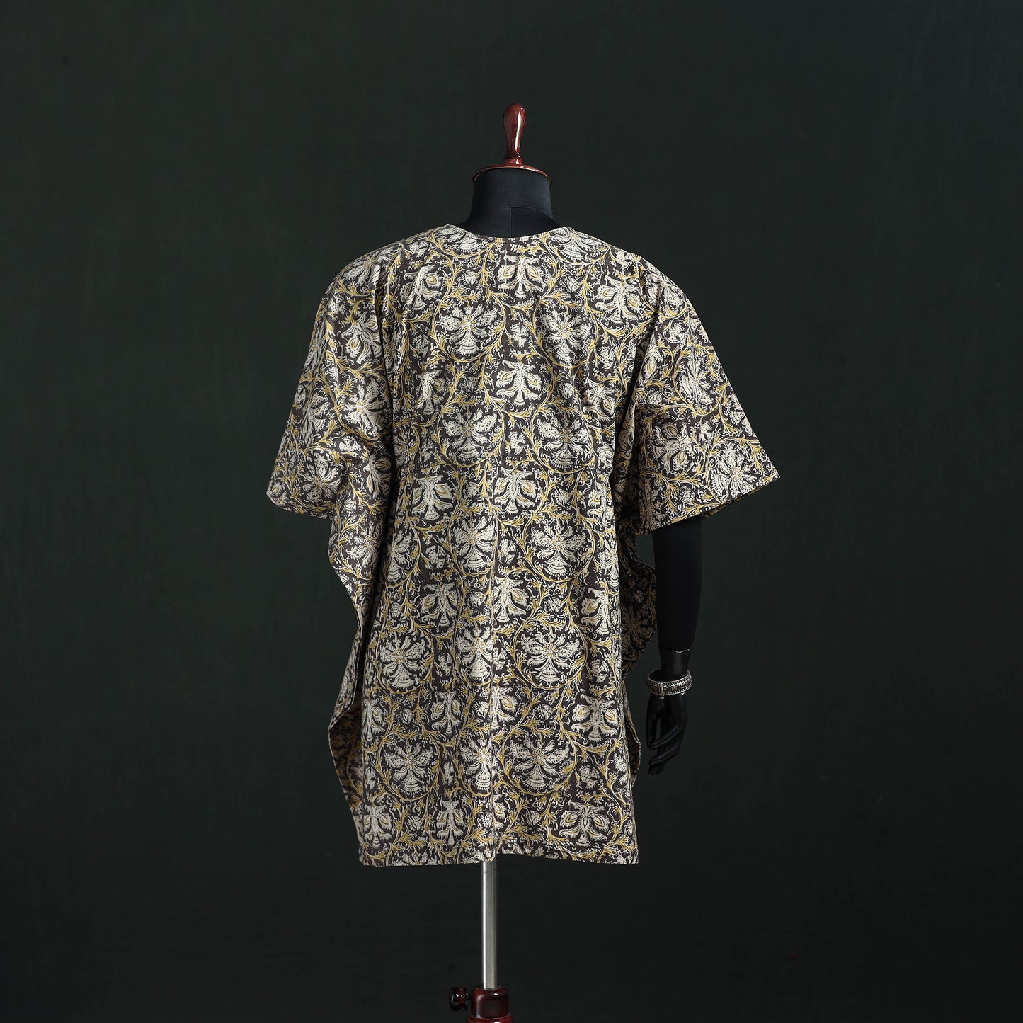 Beige - Kalamkari Hand Block Print Natural Dyed Cotton Kaftan (Medium) 10