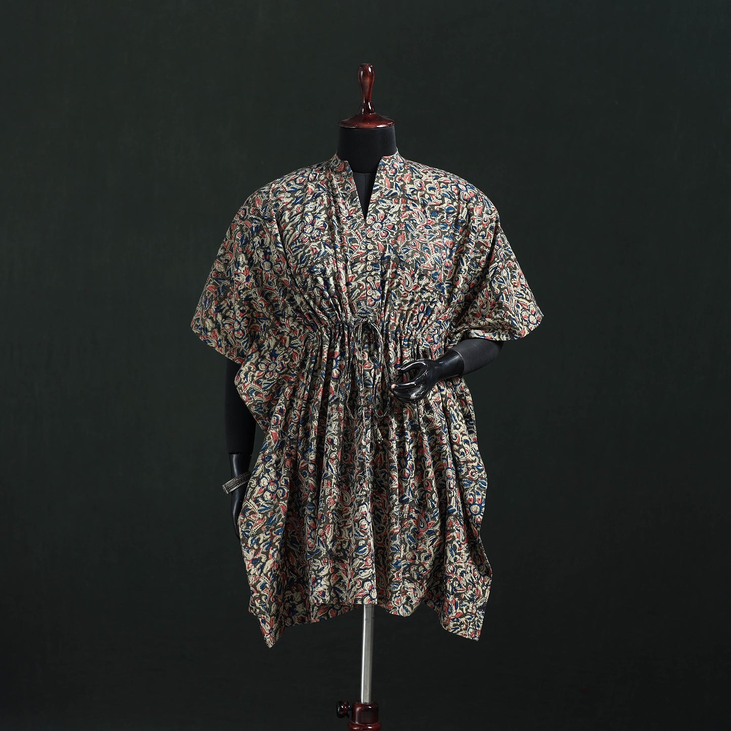 Multicolor - Kalamkari Hand Block Print Natural Dyed Cotton Kaftan (Medium) 11