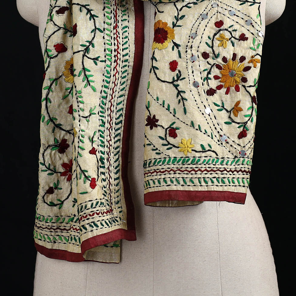 Ranihati Chanderi Silk Hand Embroidered Stole 139