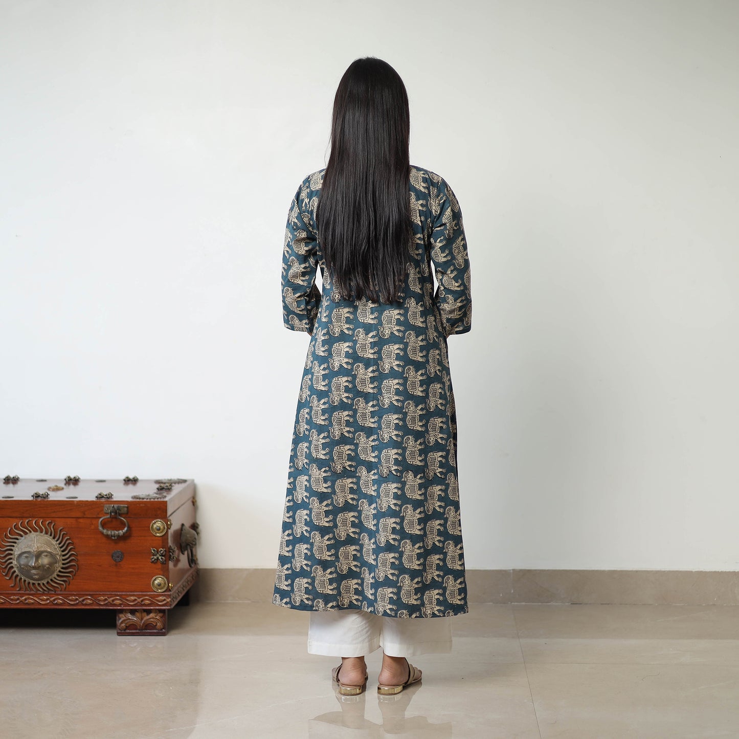 Green - Printed Cotton A-Line Kalamkari Kurta 11