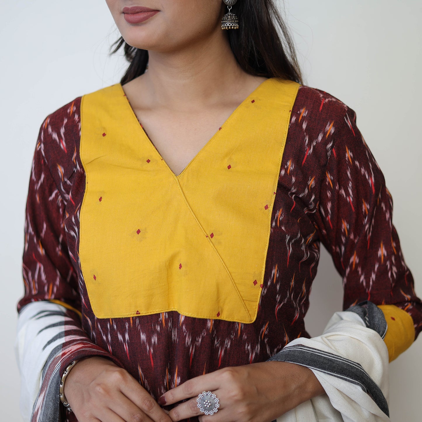 Maroon - Handloom Cotton Pochampally Ikat Kurta Set 16