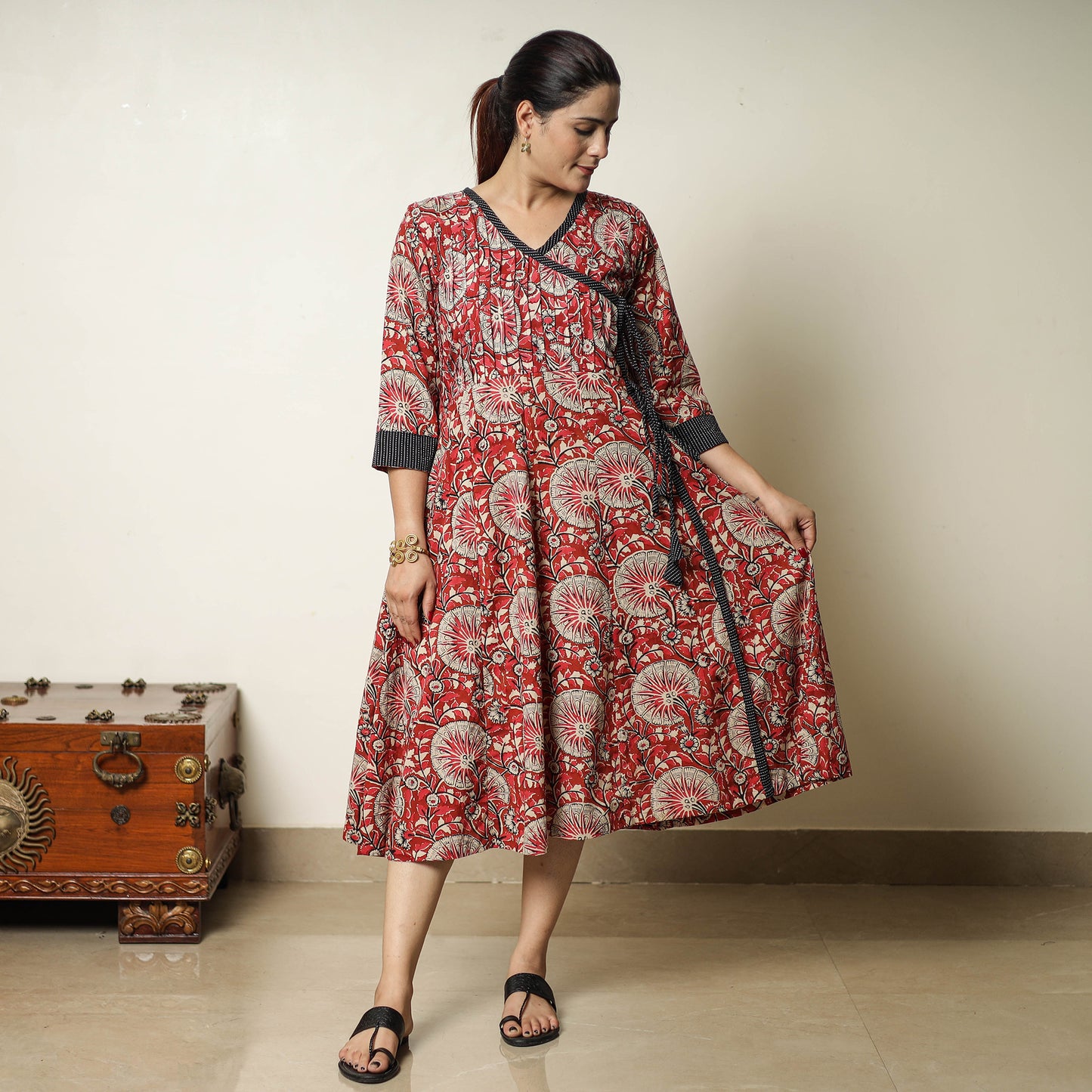 Buy Bagru Block Printed Cotton Angrakha Flared Dress 10 Online at iTokri.com