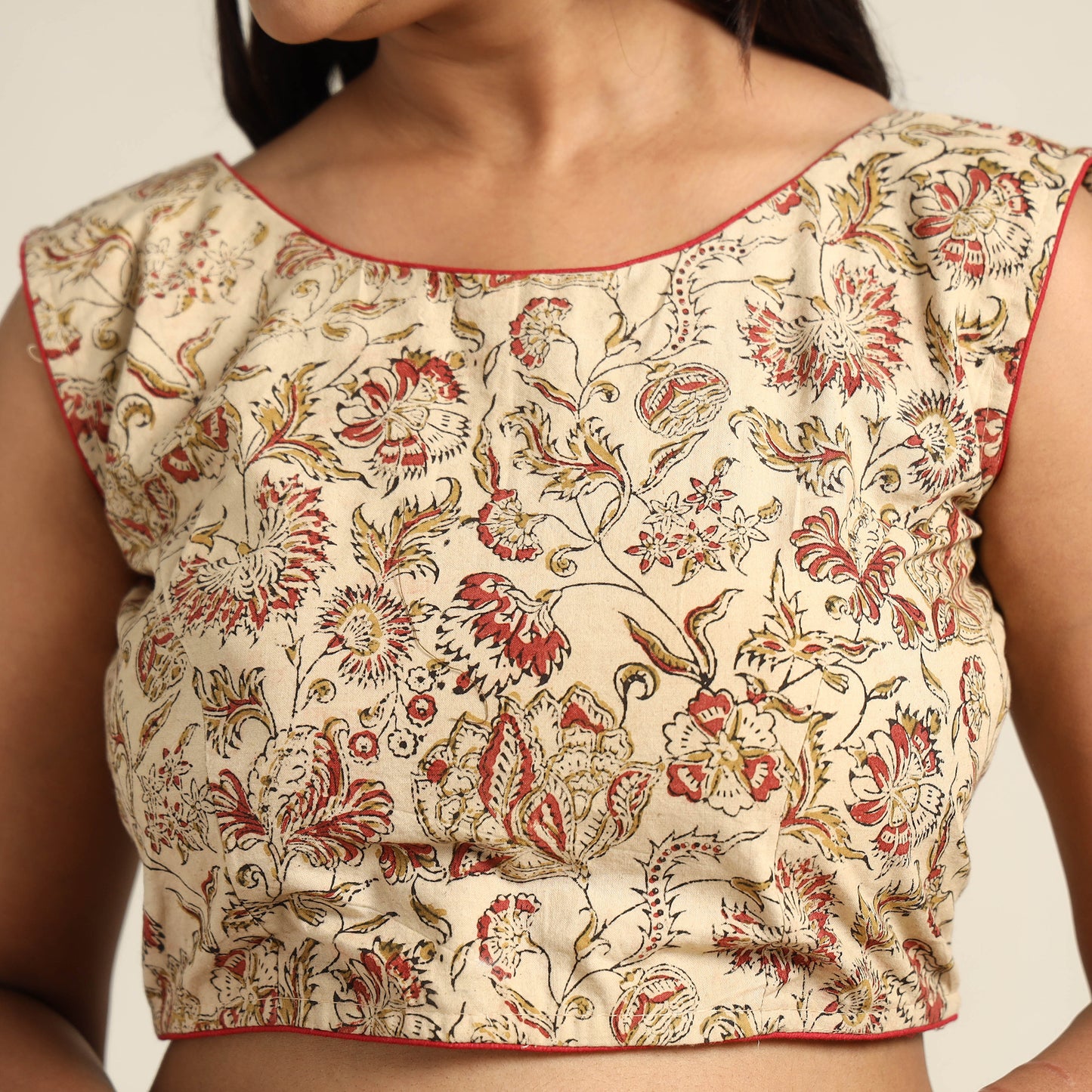 Beige - Pedana Kalamkari Block Printed Cotton Stitched Blouse 12