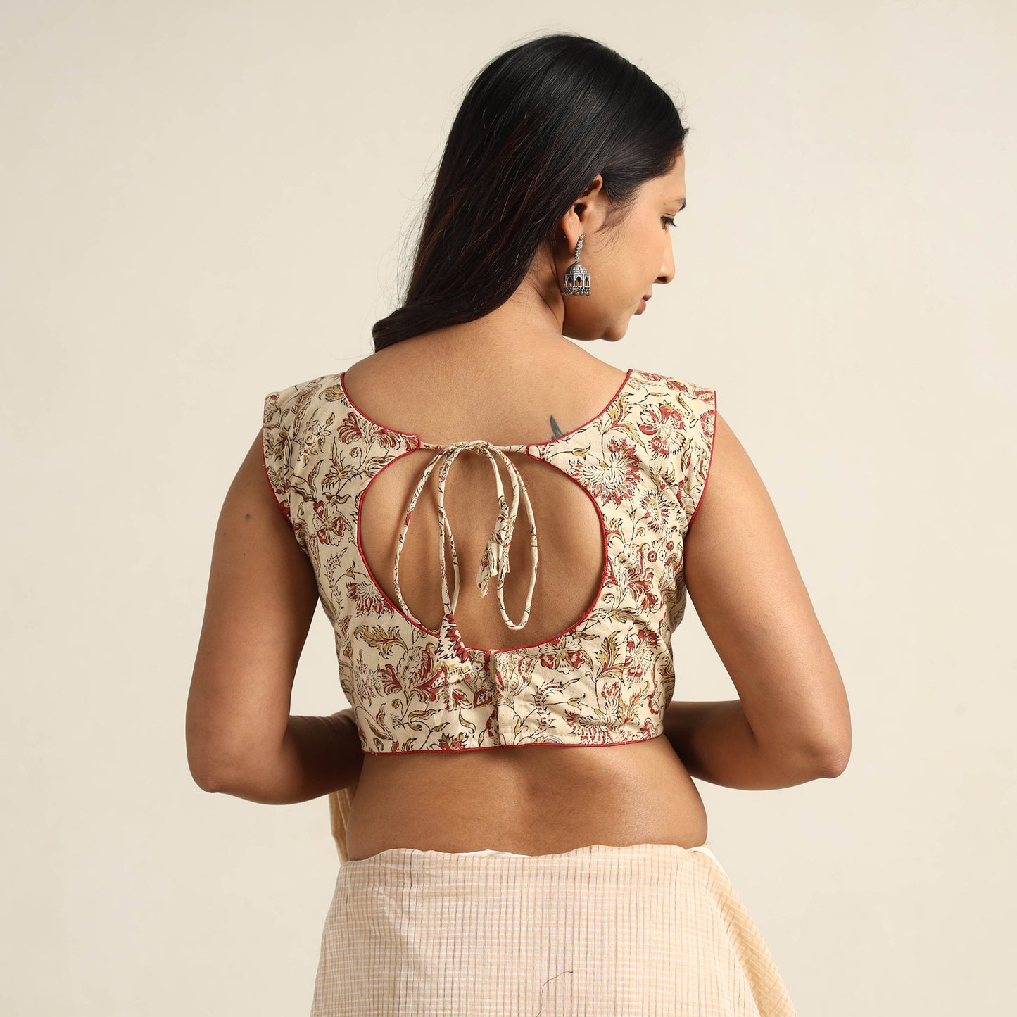 Beige - Pedana Kalamkari Block Printed Cotton Stitched Blouse 12