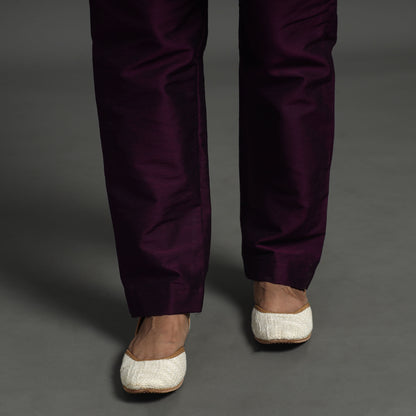 Dark Purple - Elegant Banarasi Brocade Silk Kurta with Pant Set