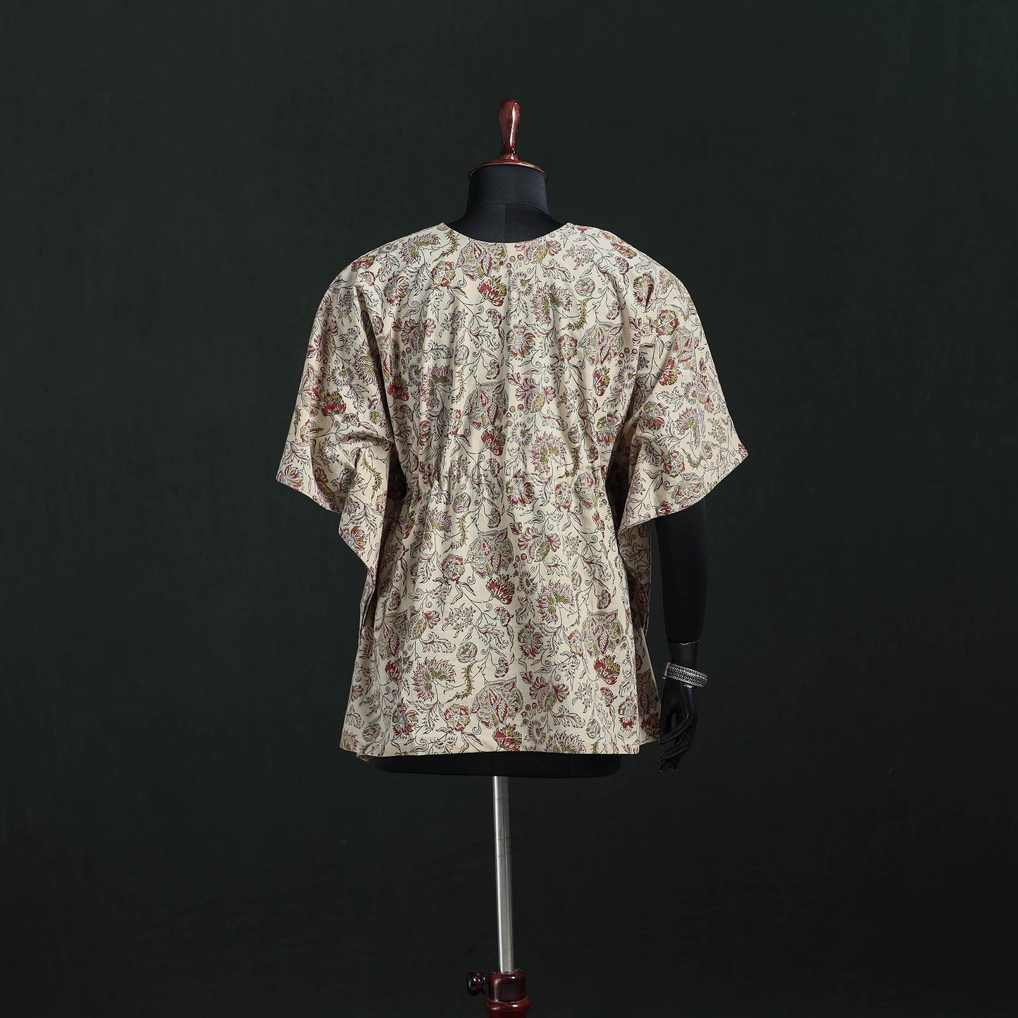 Beige - Kalamkari Hand Block Print Natural Dyed Cotton Kaftan (Short) 14