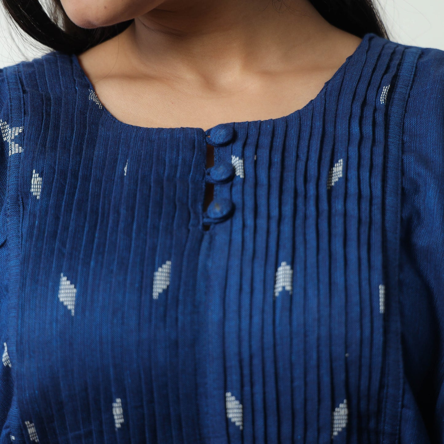 Blue - Jacquard Cotton Pintuck Short Kurta 33