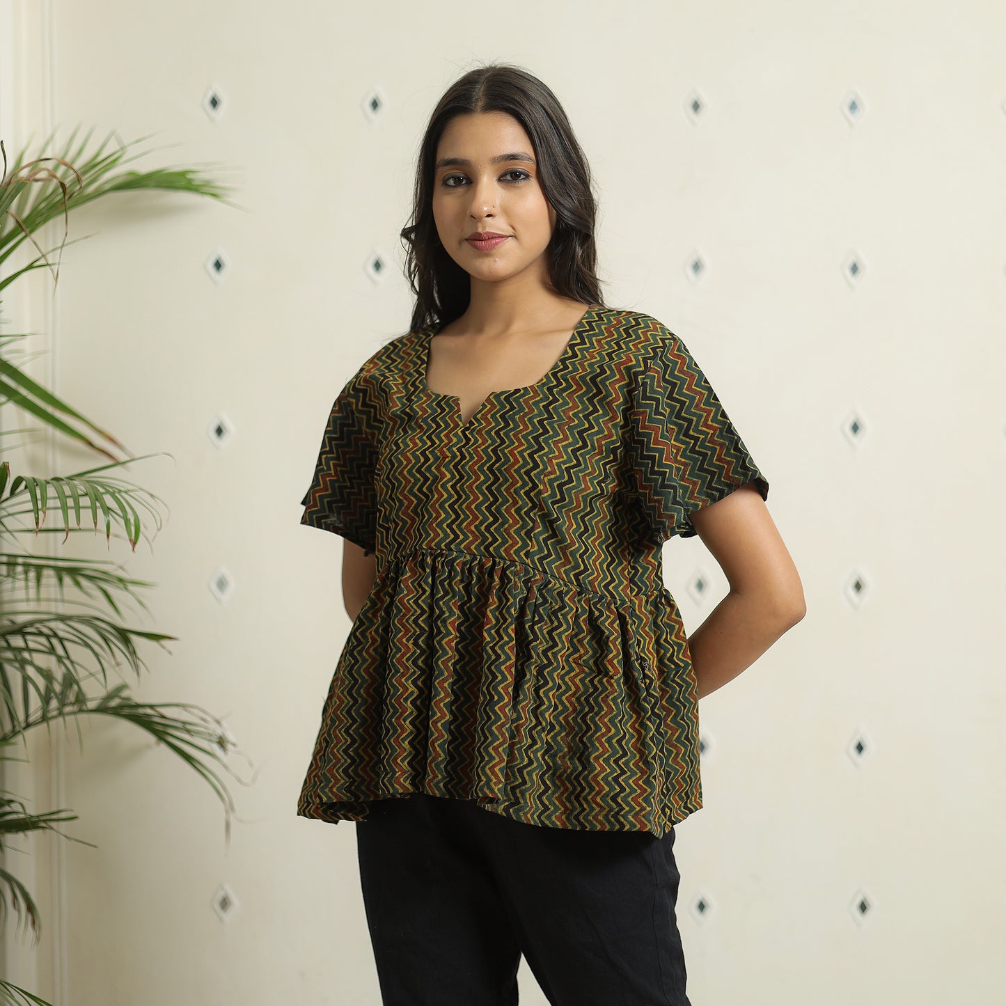 Green - Ajrakh Block Printed Cotton Crop Top 08