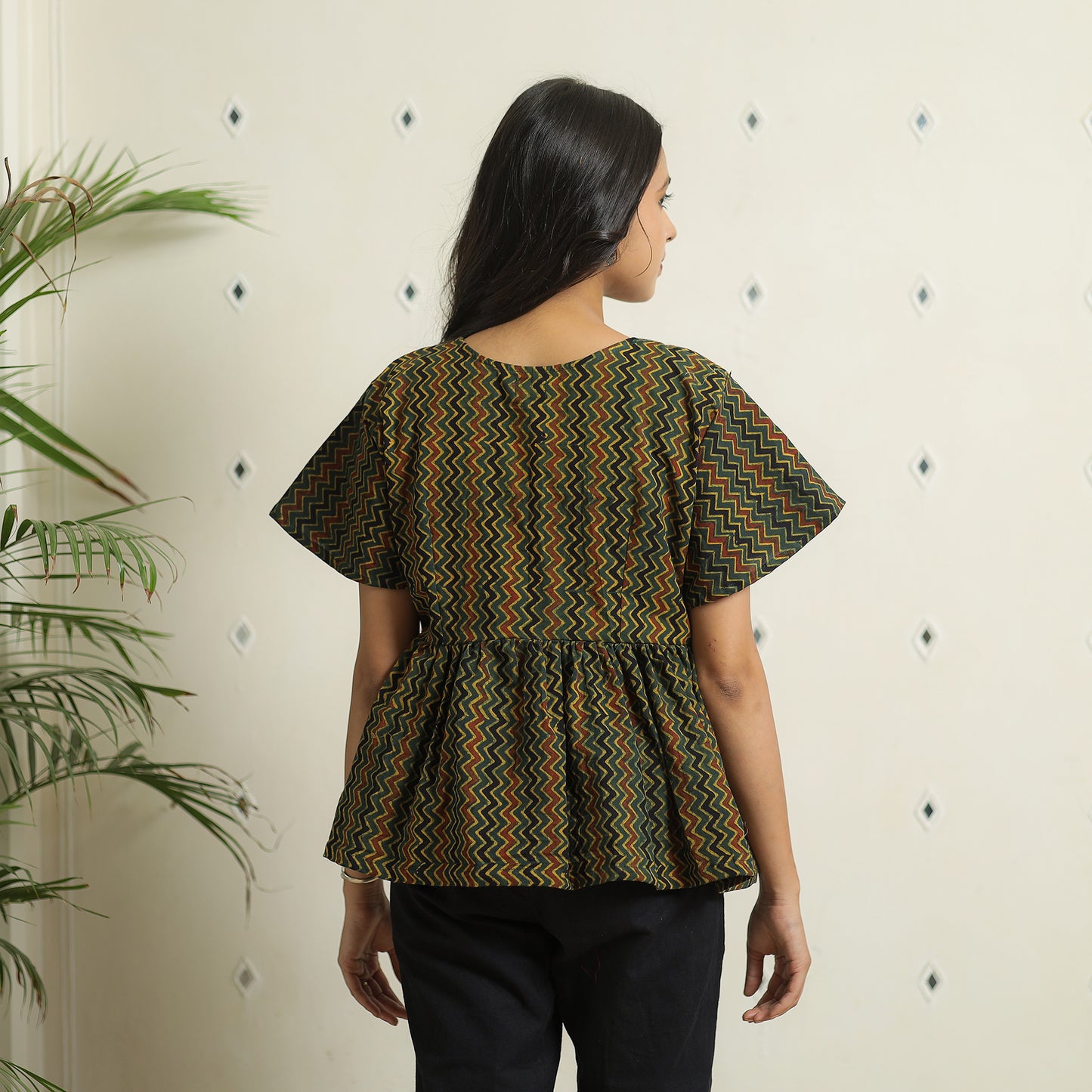 Green - Ajrakh Block Printed Cotton Crop Top 08