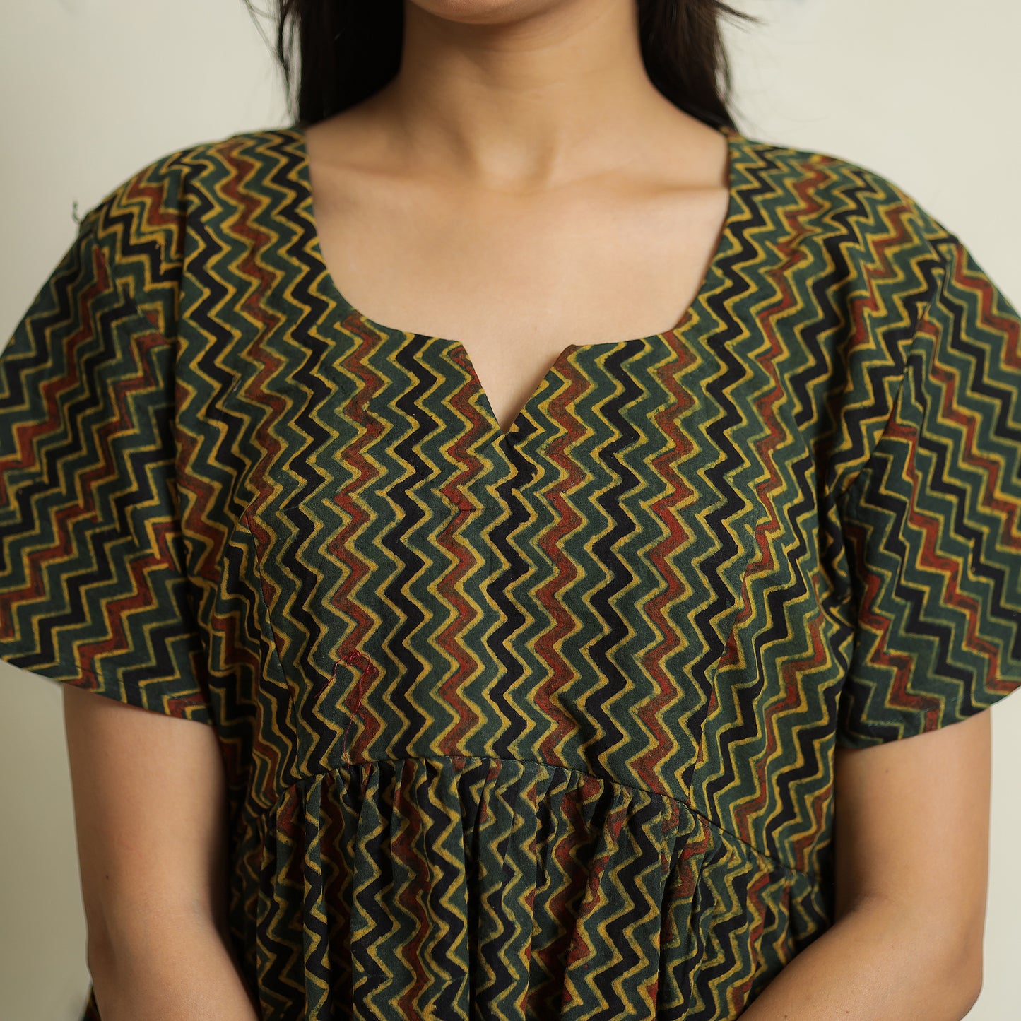 Green - Ajrakh Block Printed Cotton Crop Top 08