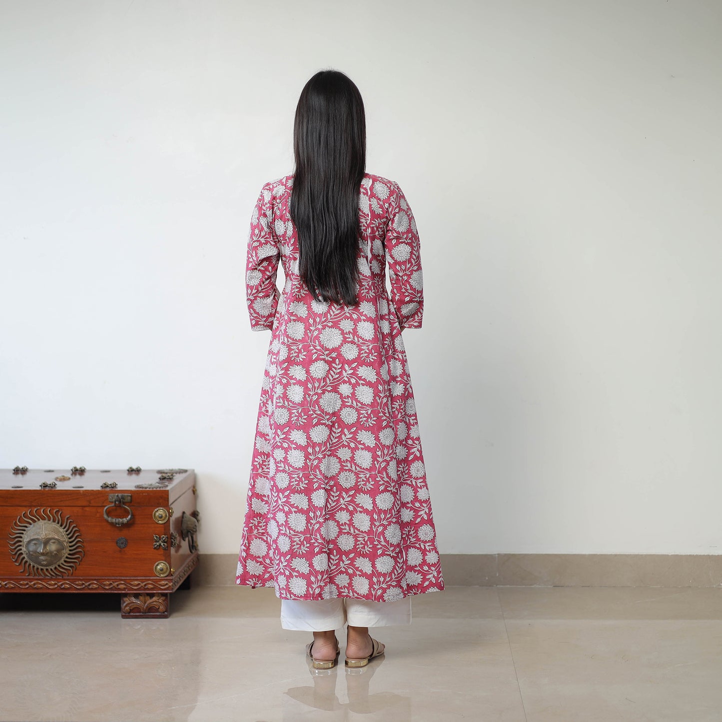 Buy Pink Sanganeri Block Printed Mul Cotton A-Line Kurta