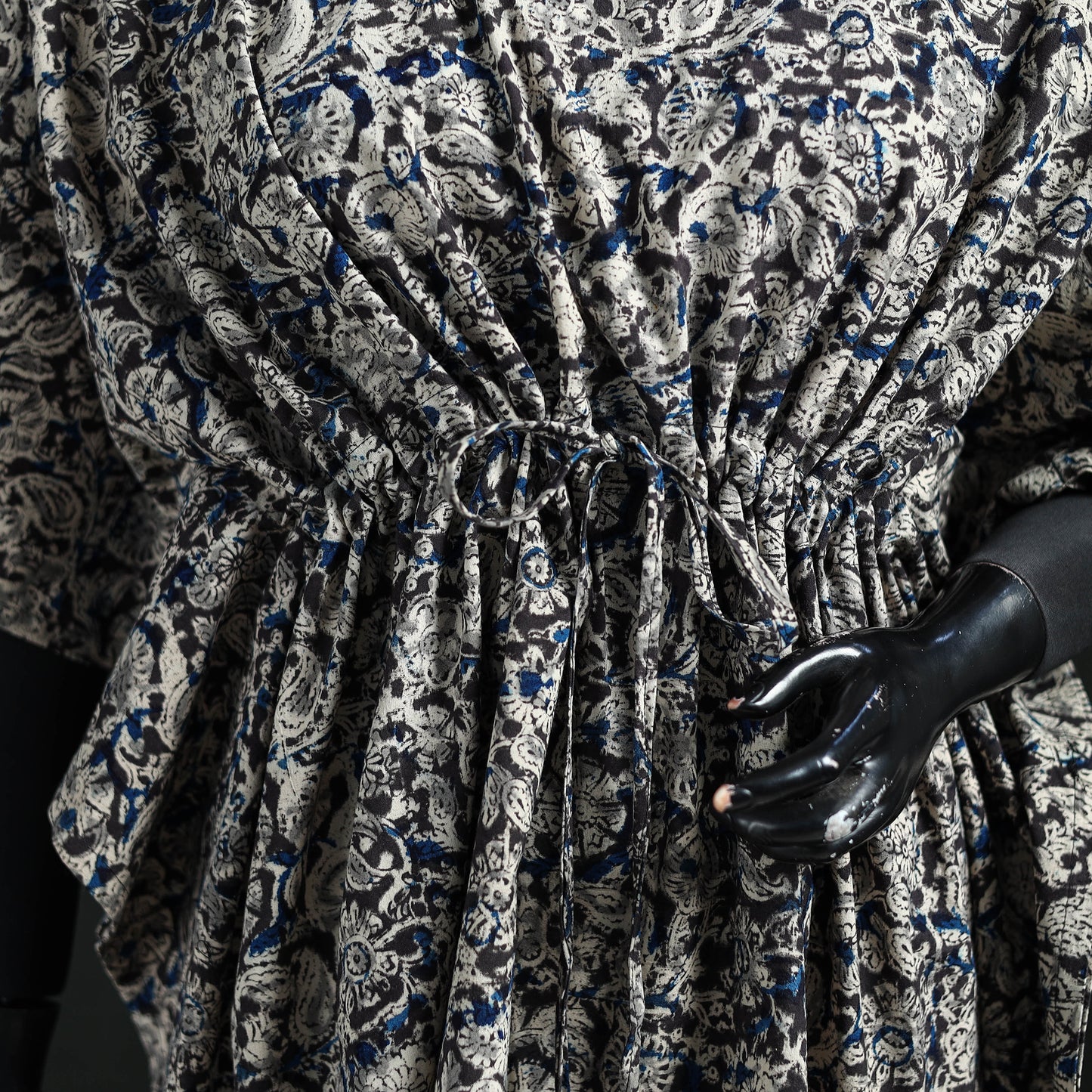 Black - Kalamkari Hand Block Print Natural Dyed Cotton Kaftan (Short) 16