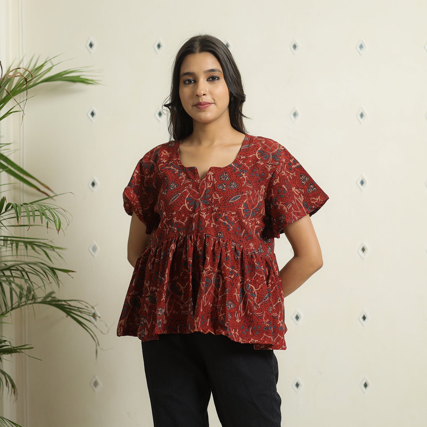 Red - Ajrakh Block Printed Cotton Crop Top 09