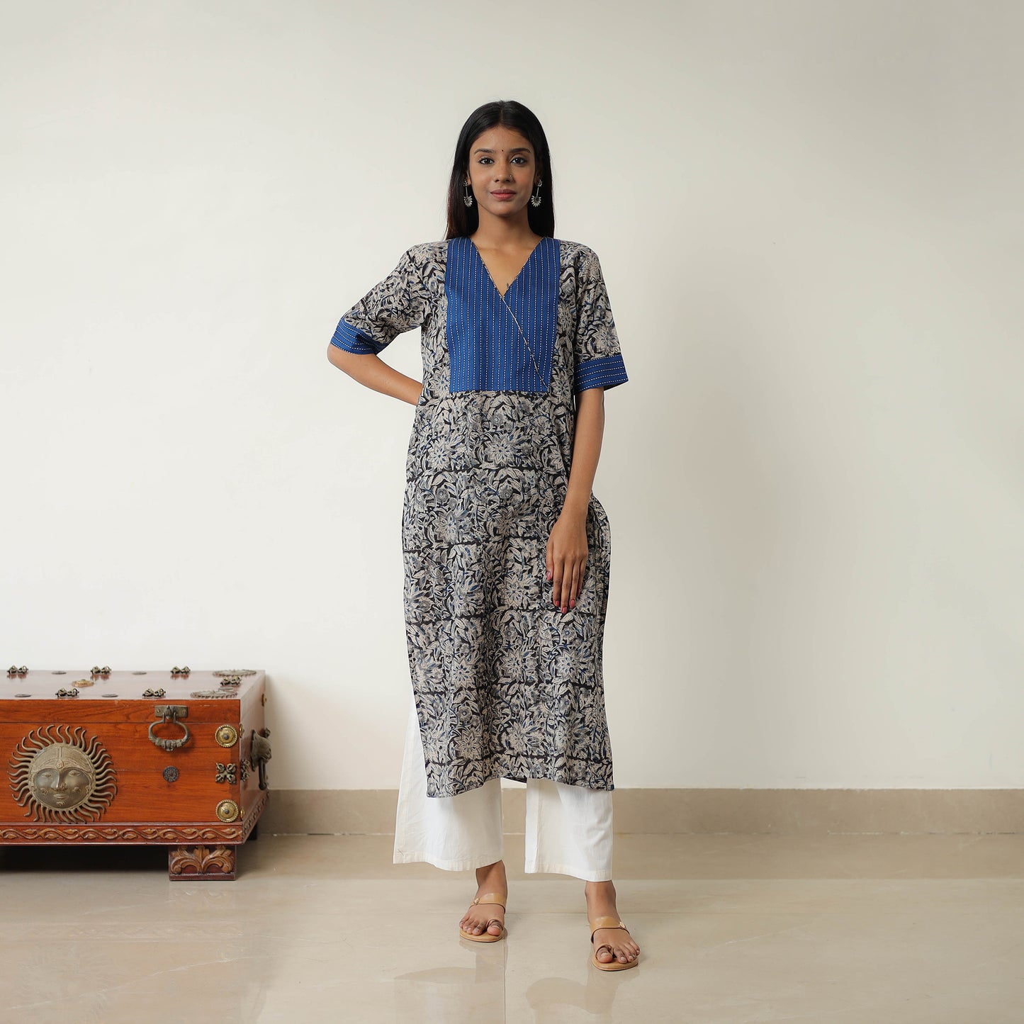 Natural Dyed Block Print Cotton Kalamkari Kurta for Women