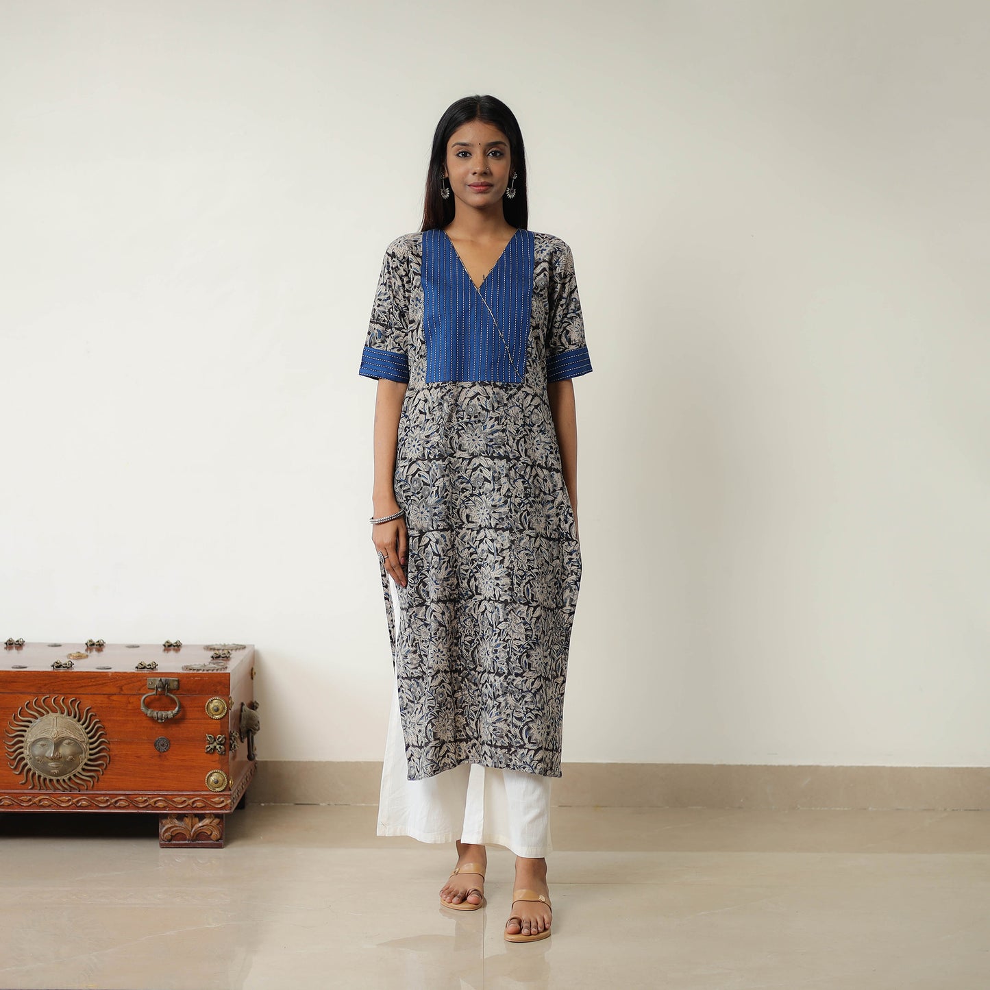 Natural Dyed Block Print Cotton Kalamkari Kurta for Women