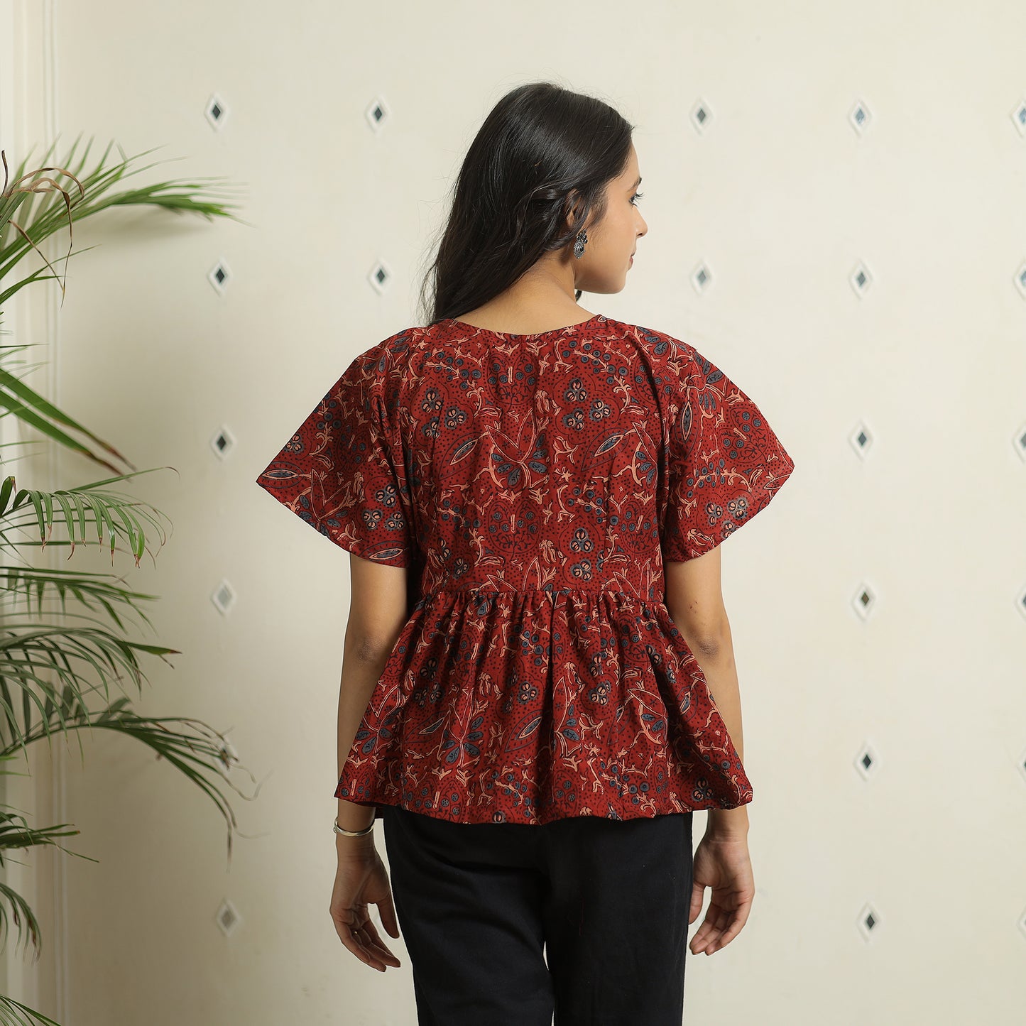 Red - Ajrakh Block Printed Cotton Crop Top 09