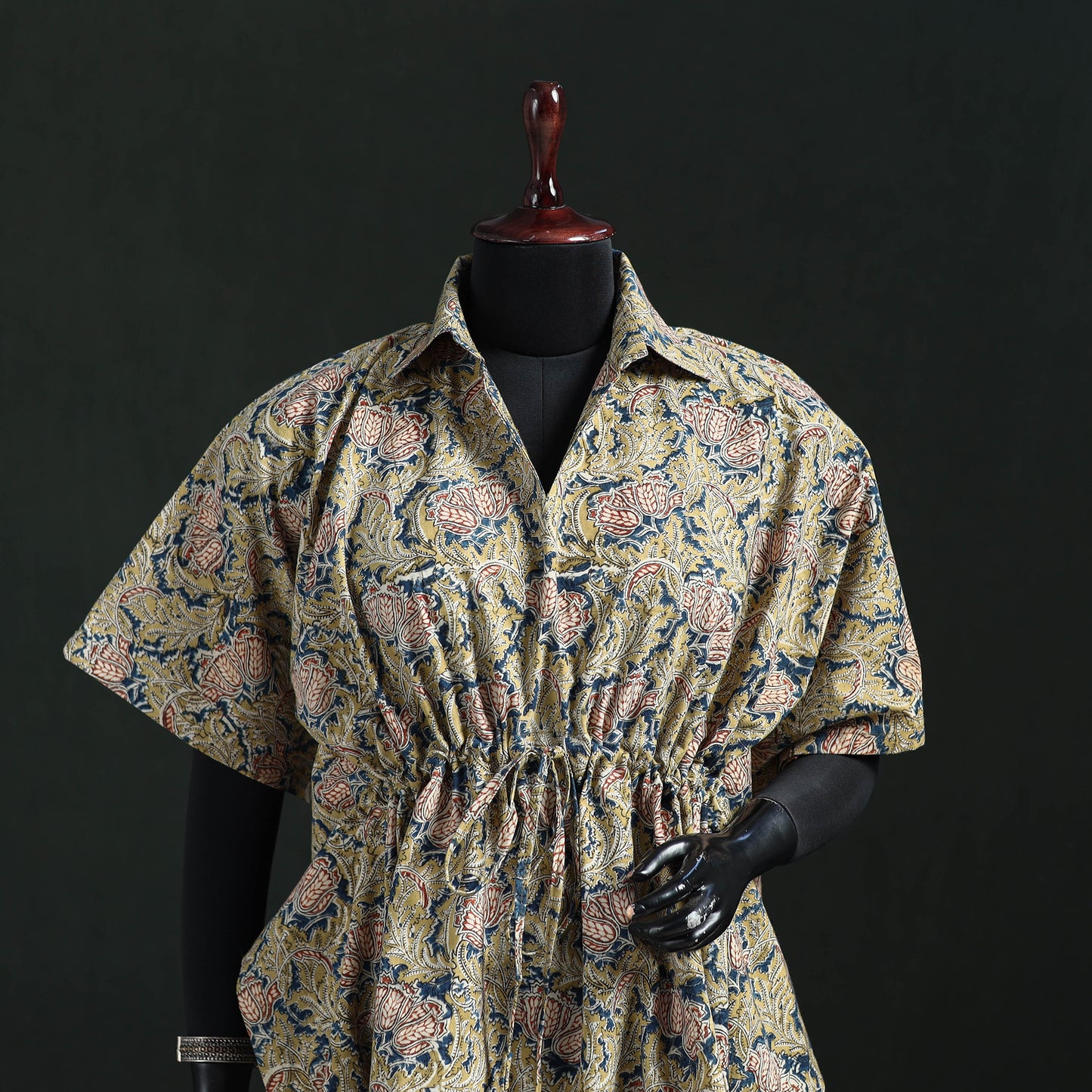 Beige - Kalamkari Hand Block Print Natural Dyed Cotton Kaftan (Short) 17