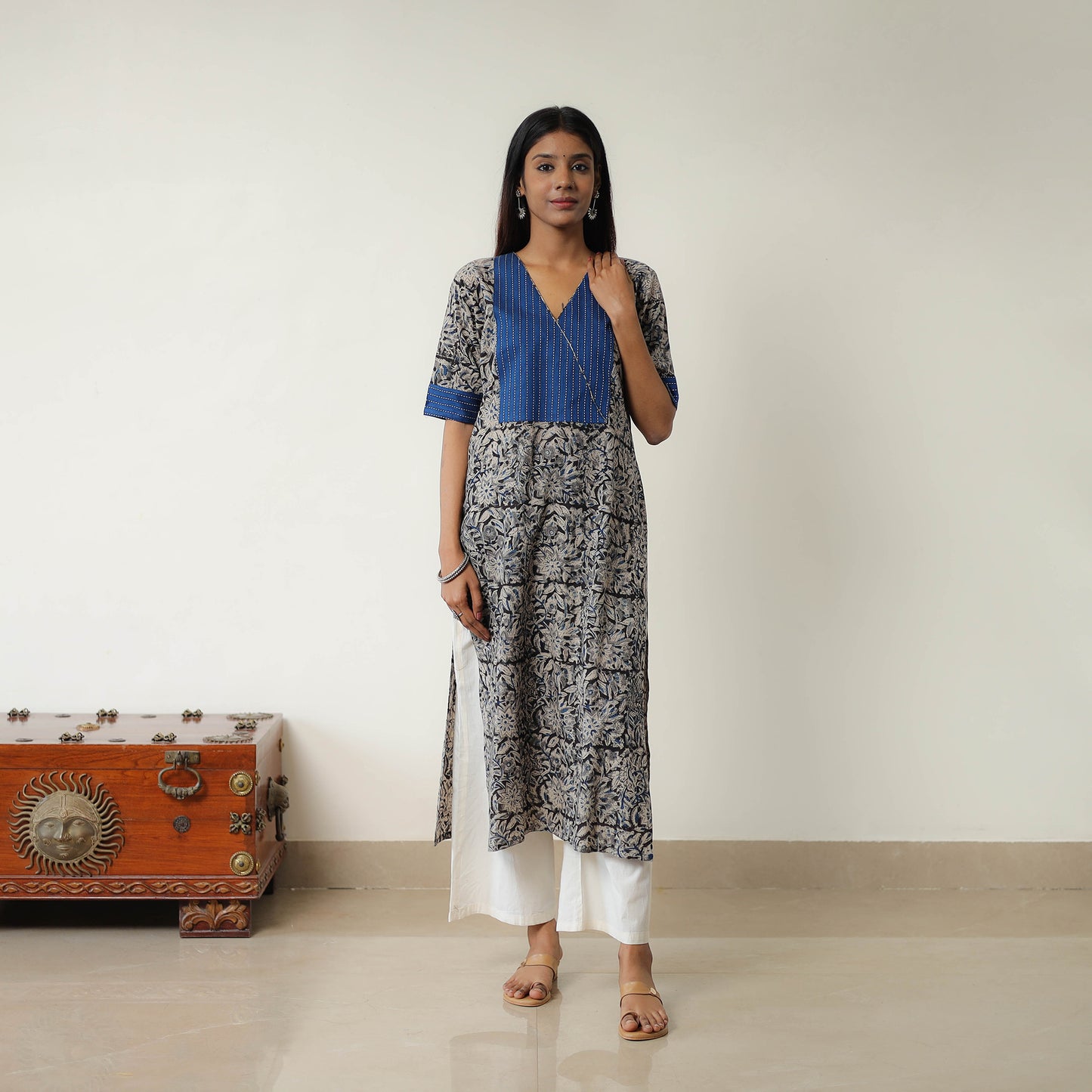 Natural Dyed Block Print Cotton Kalamkari Kurta for Women