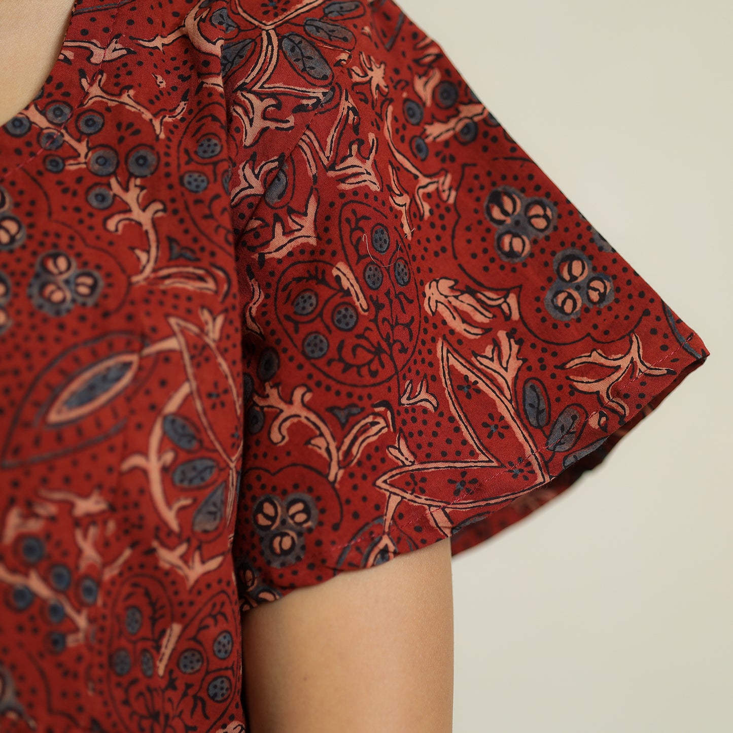 Red - Ajrakh Block Printed Cotton Crop Top 09