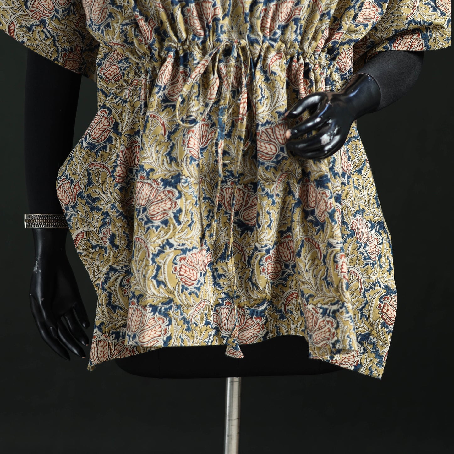 Beige - Kalamkari Hand Block Print Natural Dyed Cotton Kaftan (Short) 17