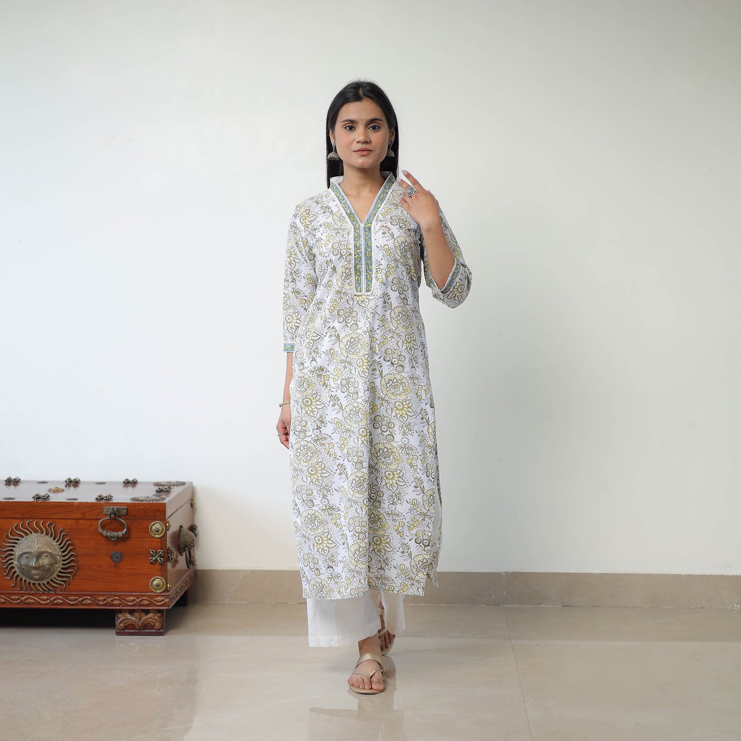 Multicolor - Block Print Cotton Straight Sanganeri Kurta 12