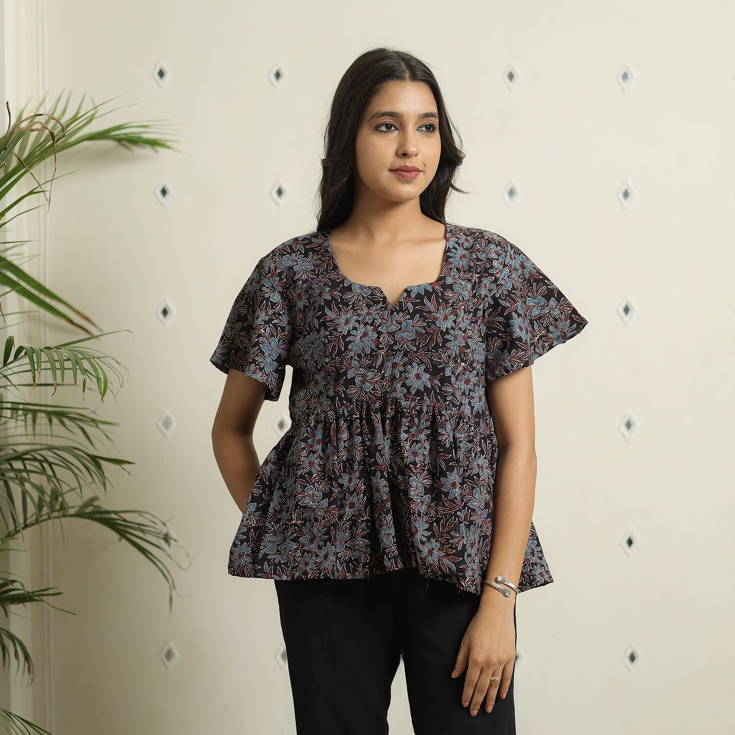 Black - Ajrakh Block Printed Cotton Crop Top 13