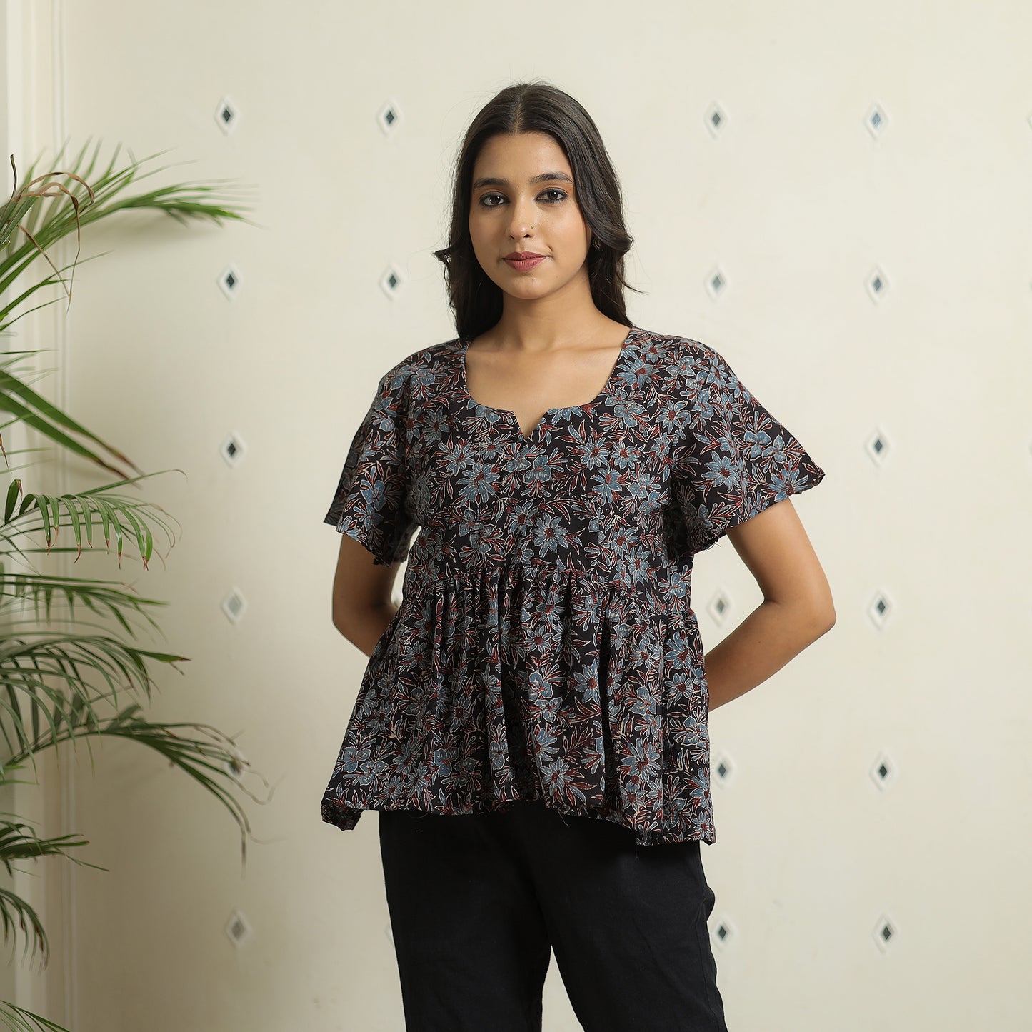 Black - Ajrakh Block Printed Cotton Crop Top 13