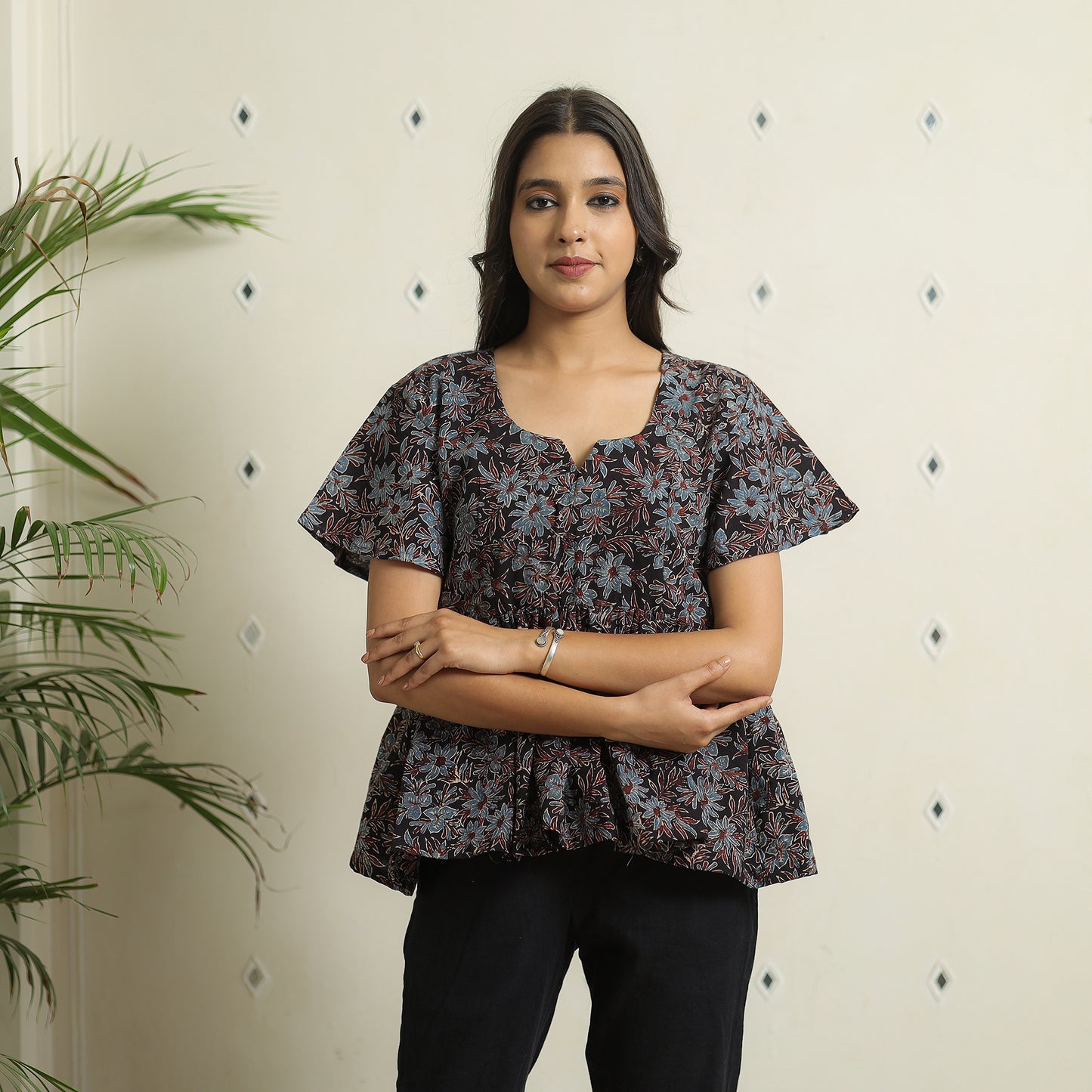Black - Ajrakh Block Printed Cotton Crop Top 13