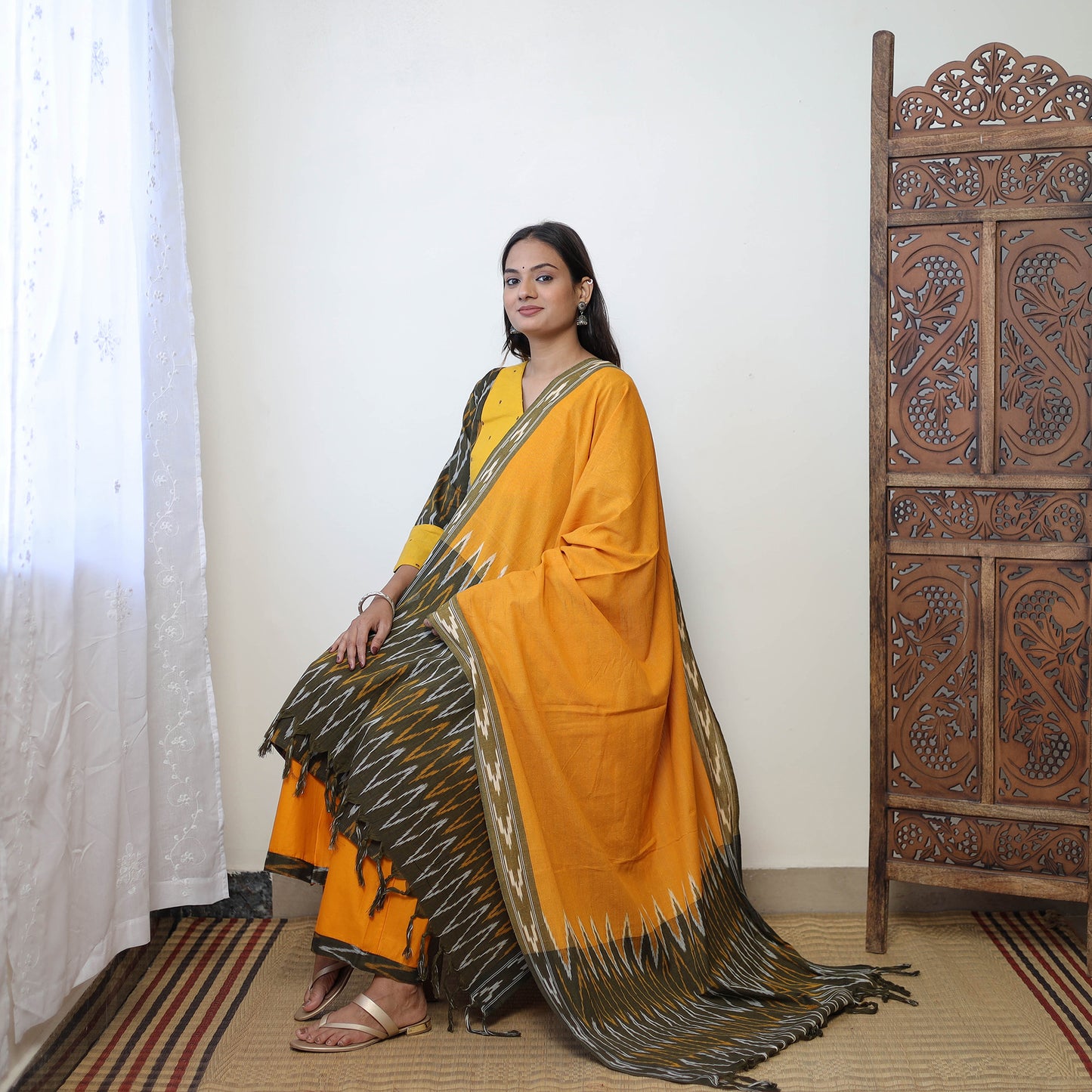 Buy Green Handloom Cotton Pochampally Ikat Kurta Set