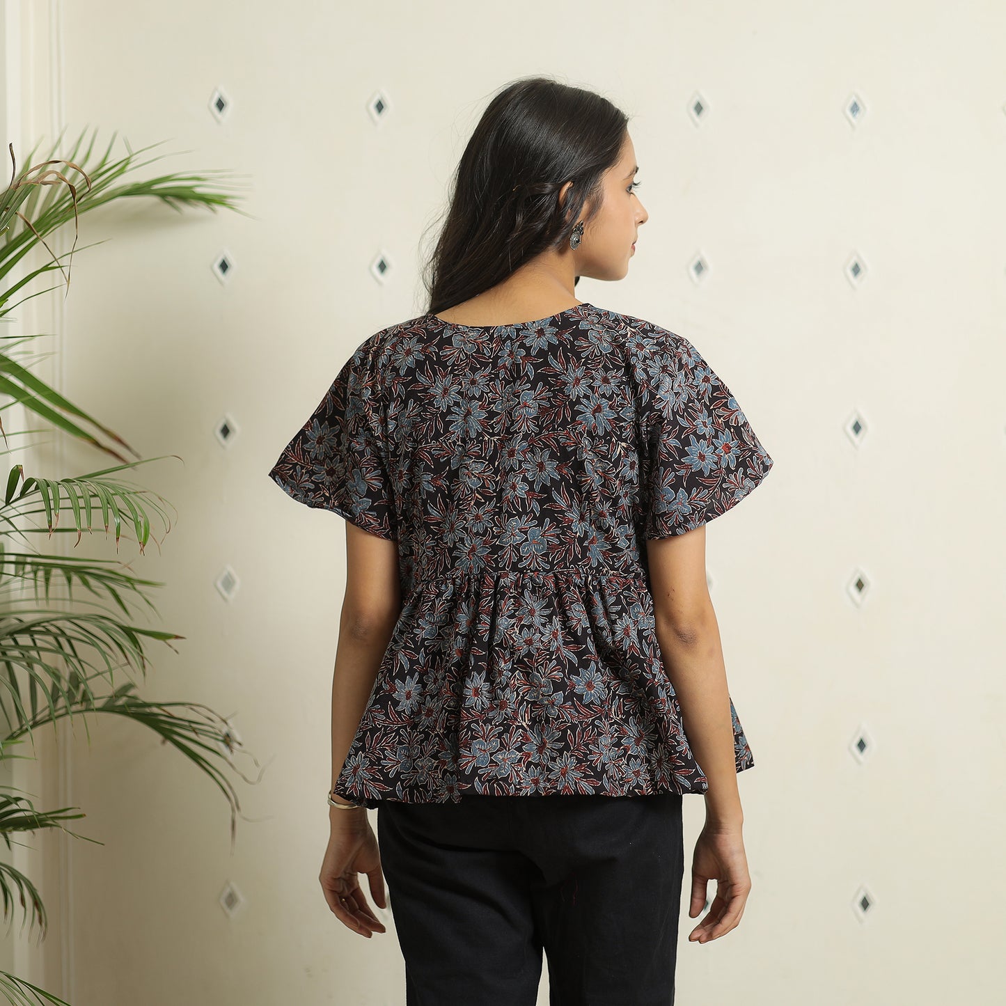 Black - Ajrakh Block Printed Cotton Crop Top 13
